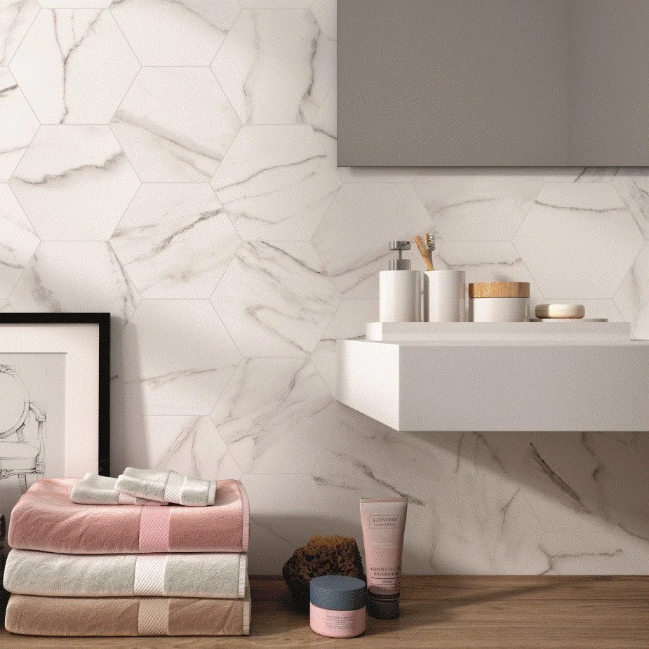 White Sorrento Hexagon Bathroom Tile