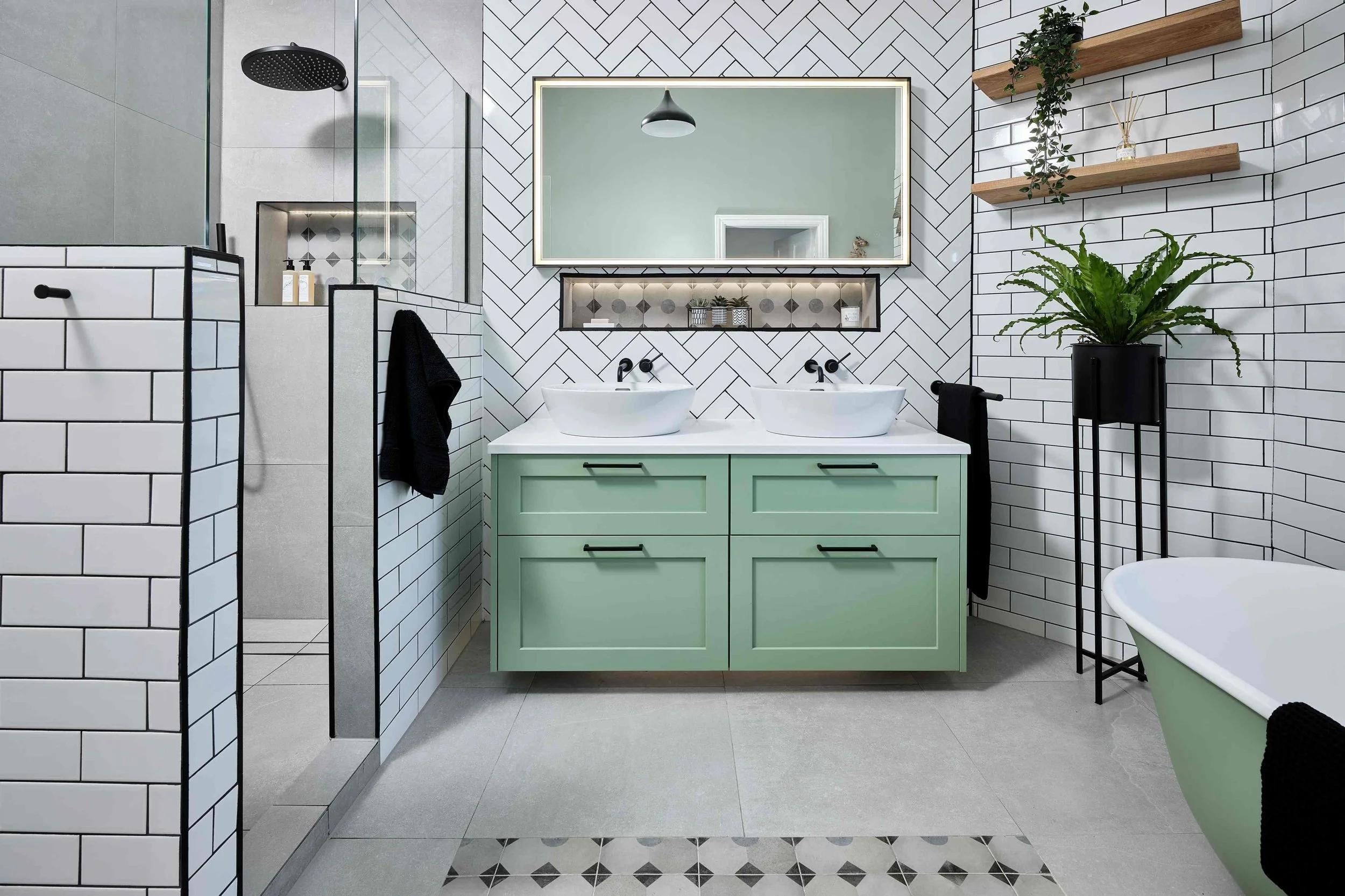 Bathroom Design Large Family Bathroom With Green Furniture And