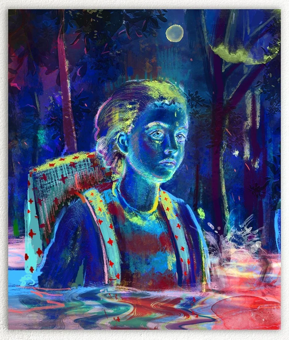 Wading. Waiting, Oil and Acrylic on Vinyl, 53" x 45", 2020