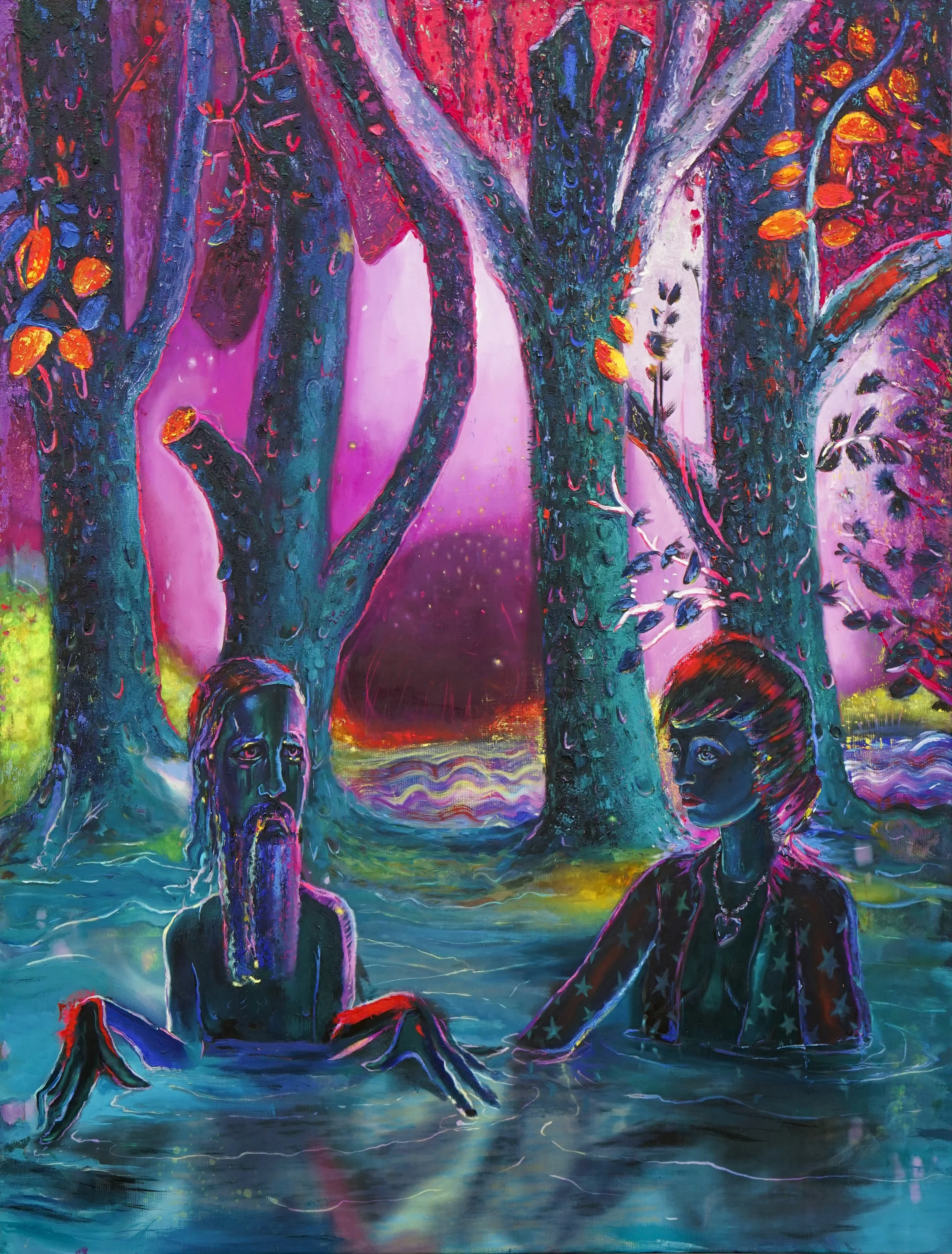 Soaking School, Oil and Acrylic on Vinyl, 79" x 59", 2020