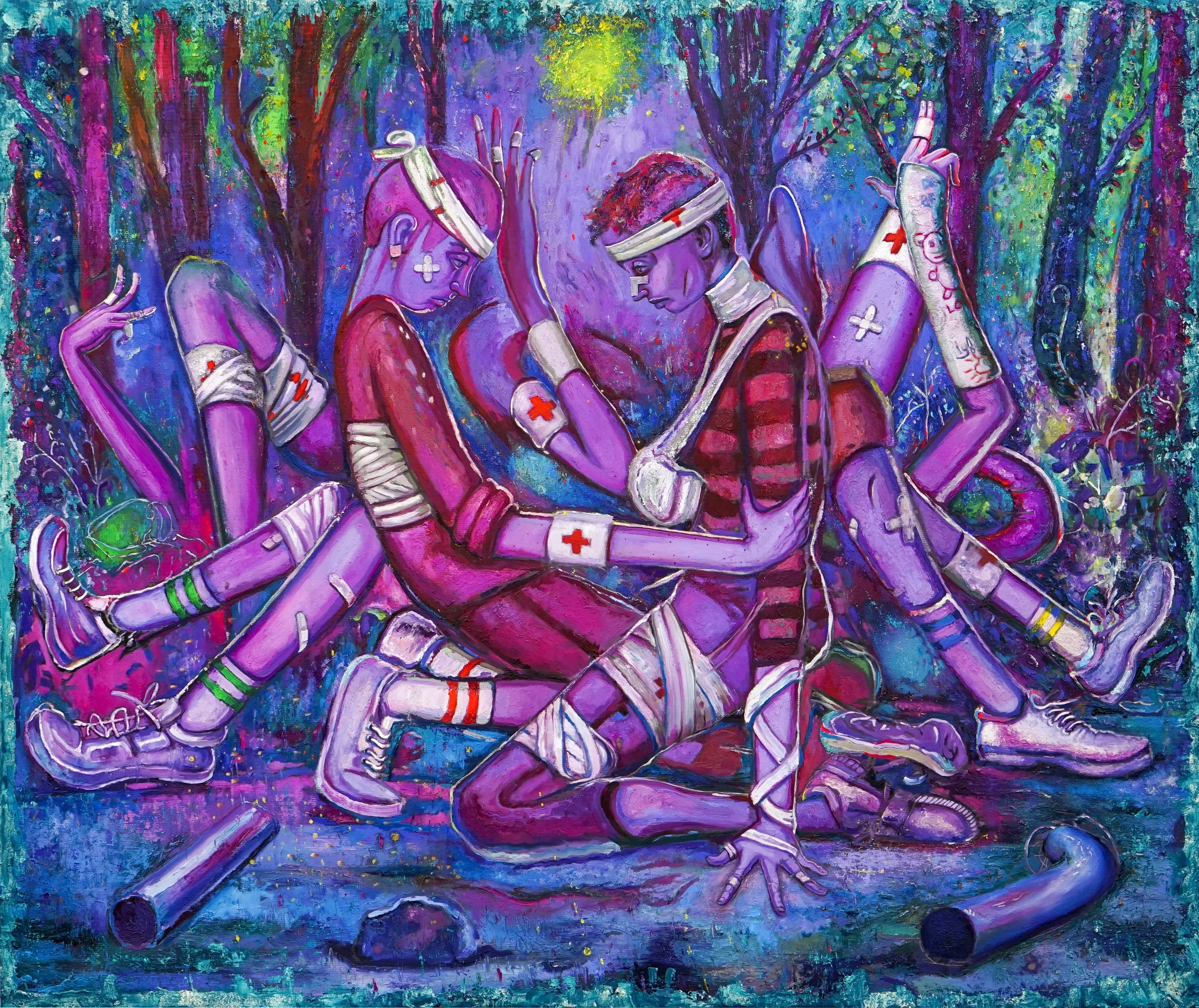 Still Smarting, Oil and Acrylic on Vinyl, 66" x 79", 2020