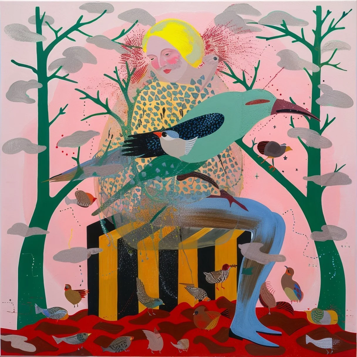 Bird in the Hand, Oil and Acrylic on Canvas, 46" x 48", 2023