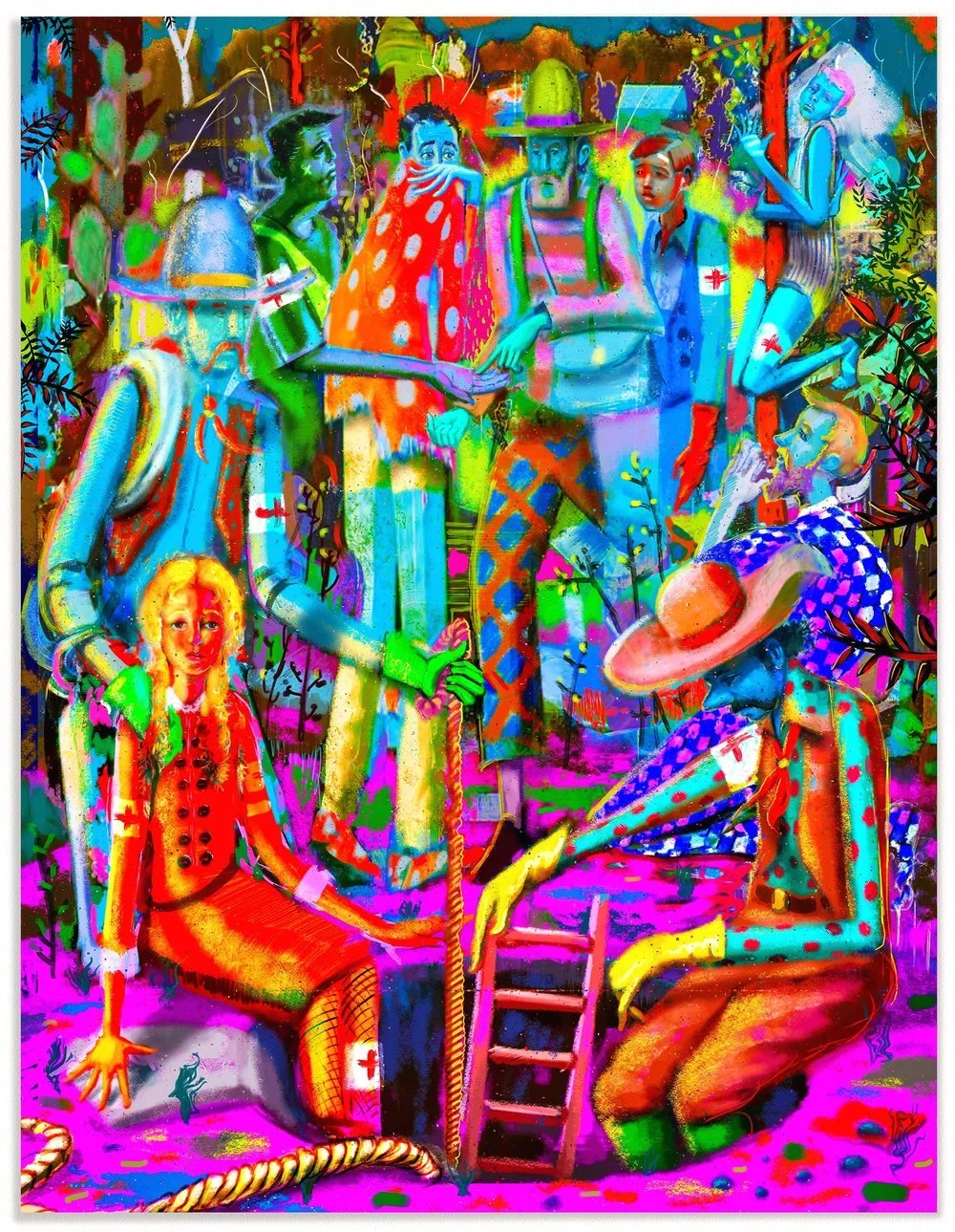 Down Deep, Oil, Acrylic, Gouache on Vinyl, 84"x 64", 2021