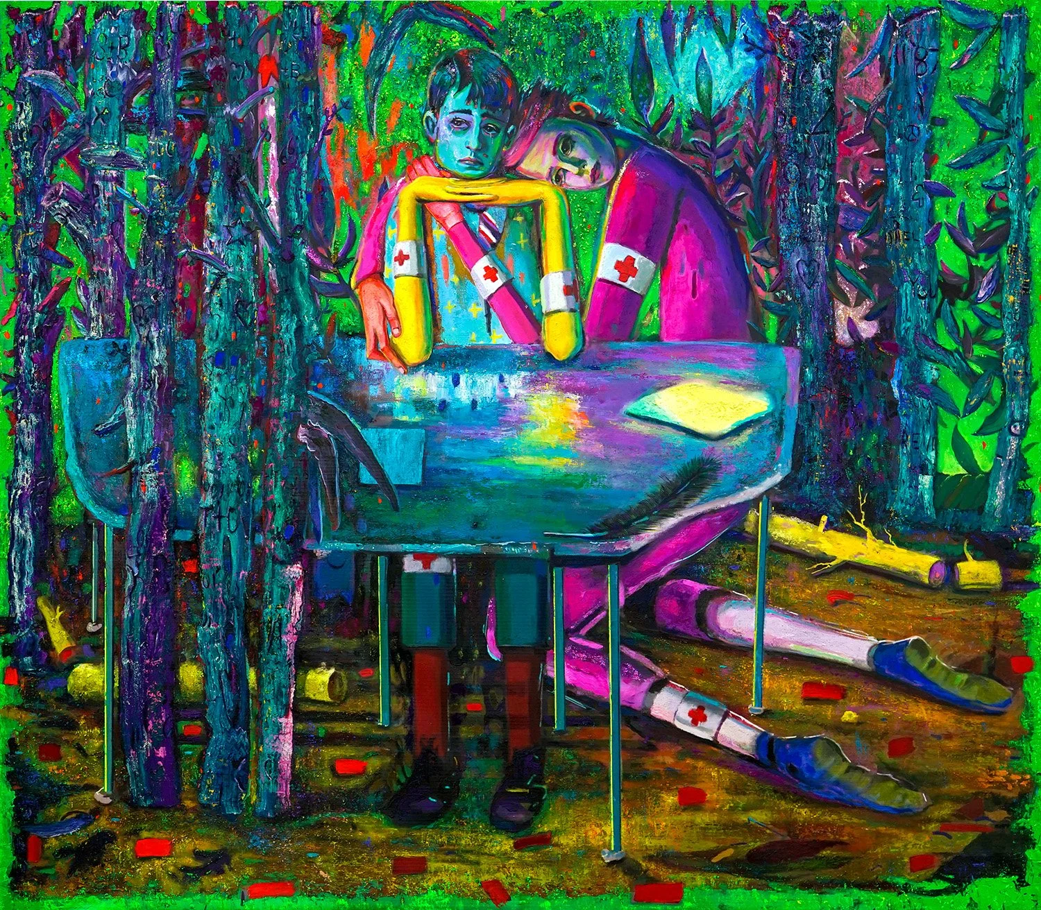 Bad News, Oil and Acrylic on Vinyl, 66" x 74", 2020