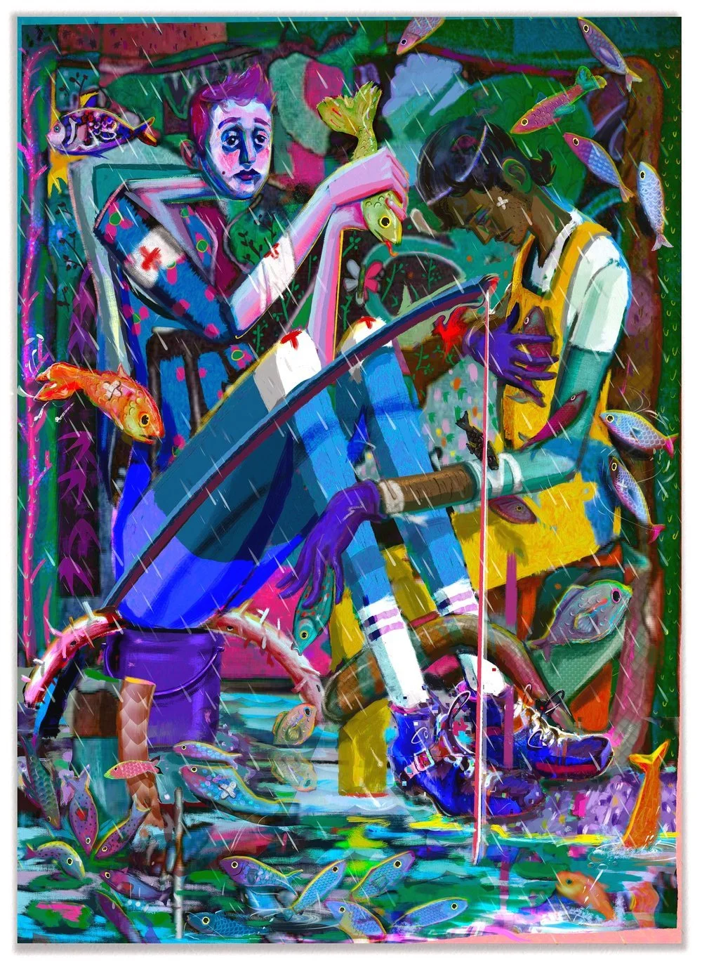 Came for the Carp, Stayed for the Storm, Oil and Acrylic on Canvas, 76" x 54", 2021