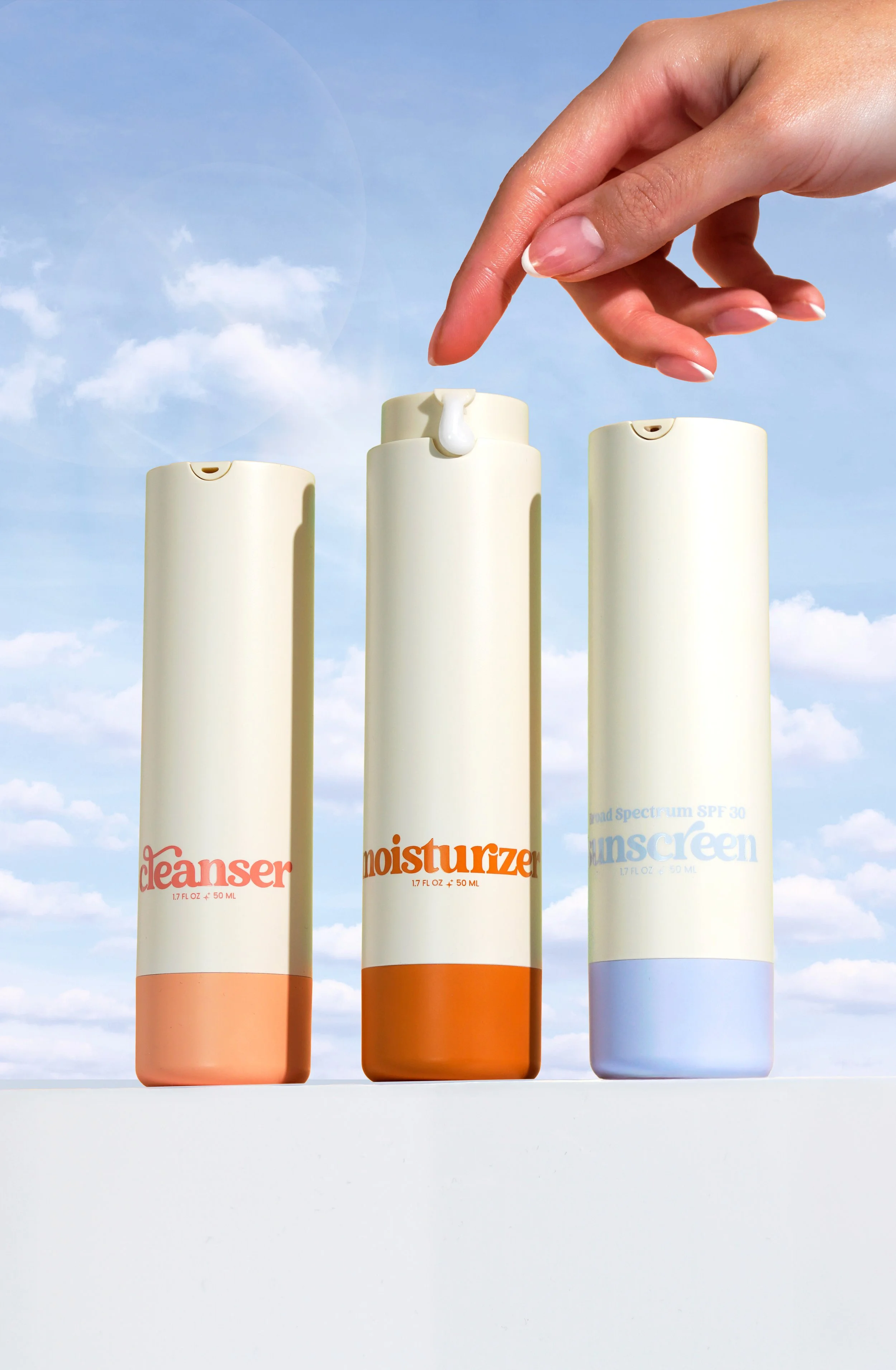 skincare photograph of cleanser, moisturizer, and sunscreen in charlotte,  nc