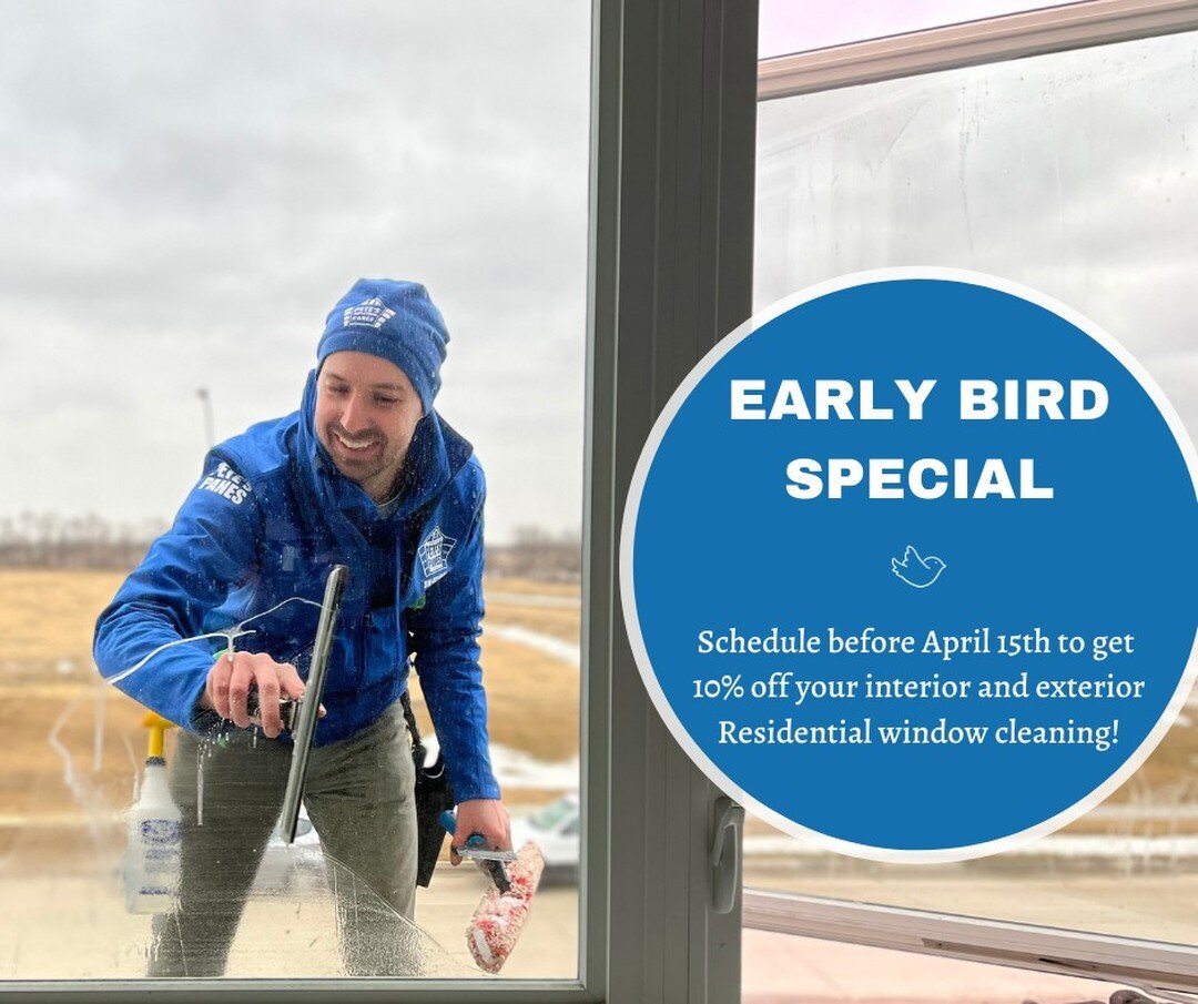 It&rsquo;s finally starting to feel like spring ☀️🌷

Get a head start on your spring cleaning by scheduling an appointment for an interior and exterior window cleaning before April 15th to get 10% off!

Use code 'EARLYBIRD' or mention the special wh