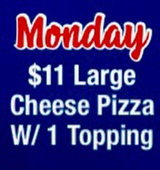 Today we have $11 Large cheese pizza with one topping! Come down to 2346 Lyell ave or call 585-429-6227.