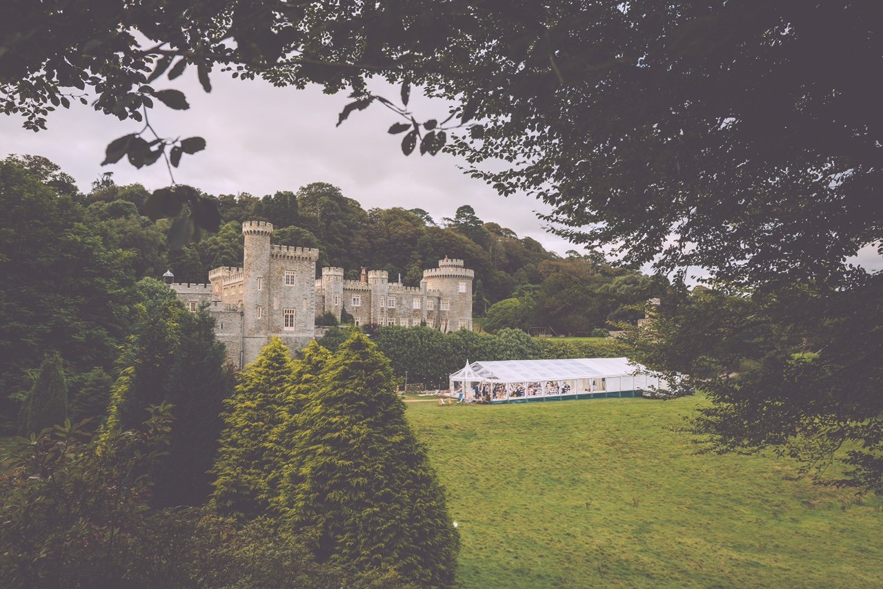 Clear marquee wedding in castle grounds