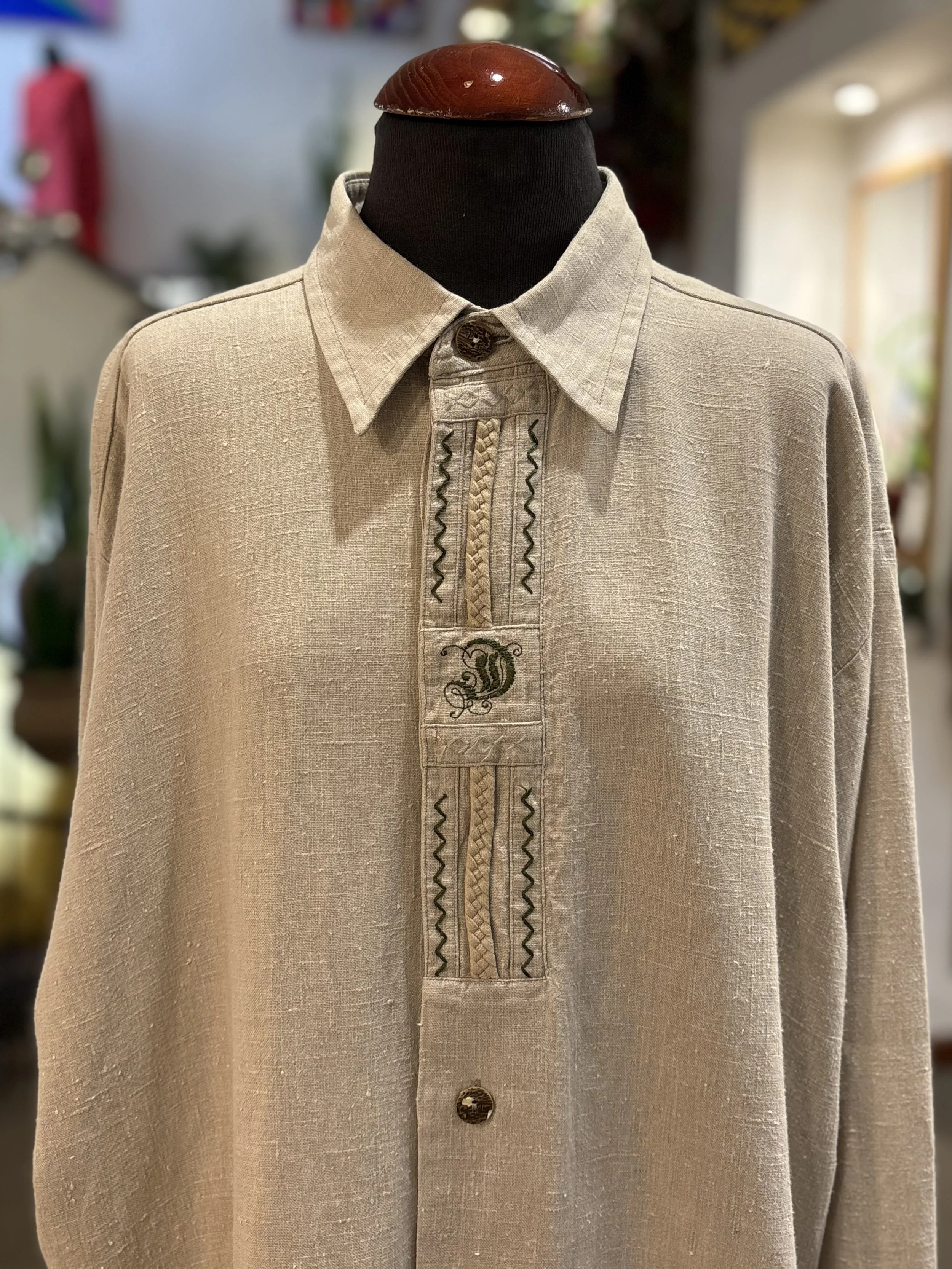 Camisa vintage tirolesa de Distler Original camisa 100% lino tono beige