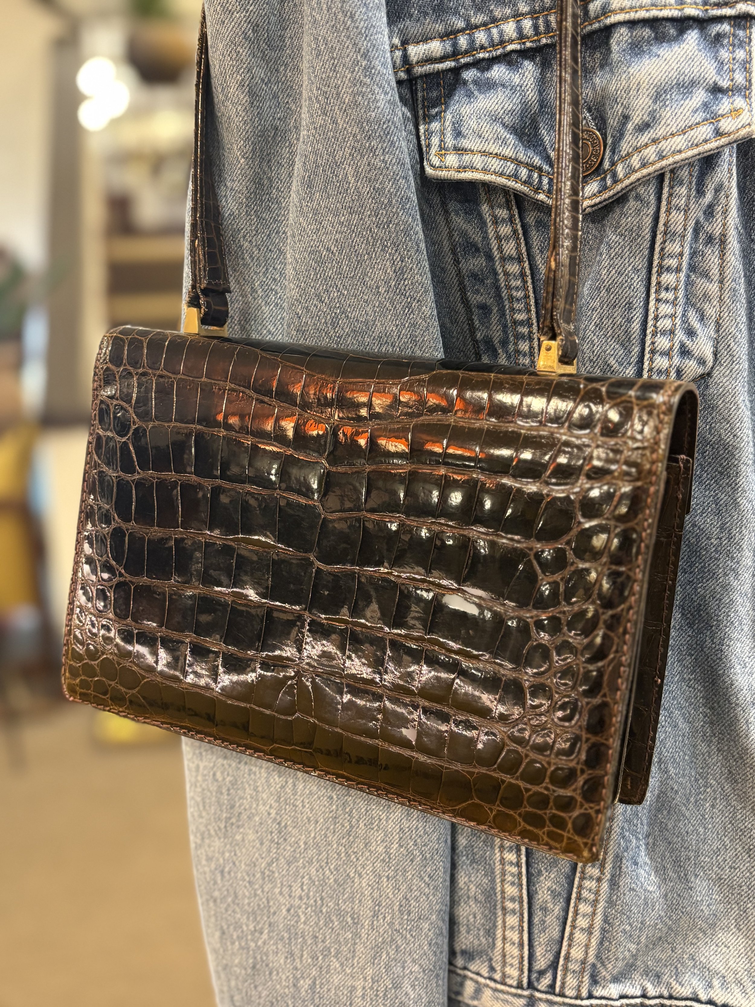 Bolso vintage de piel de cocodrilo made in france años 60