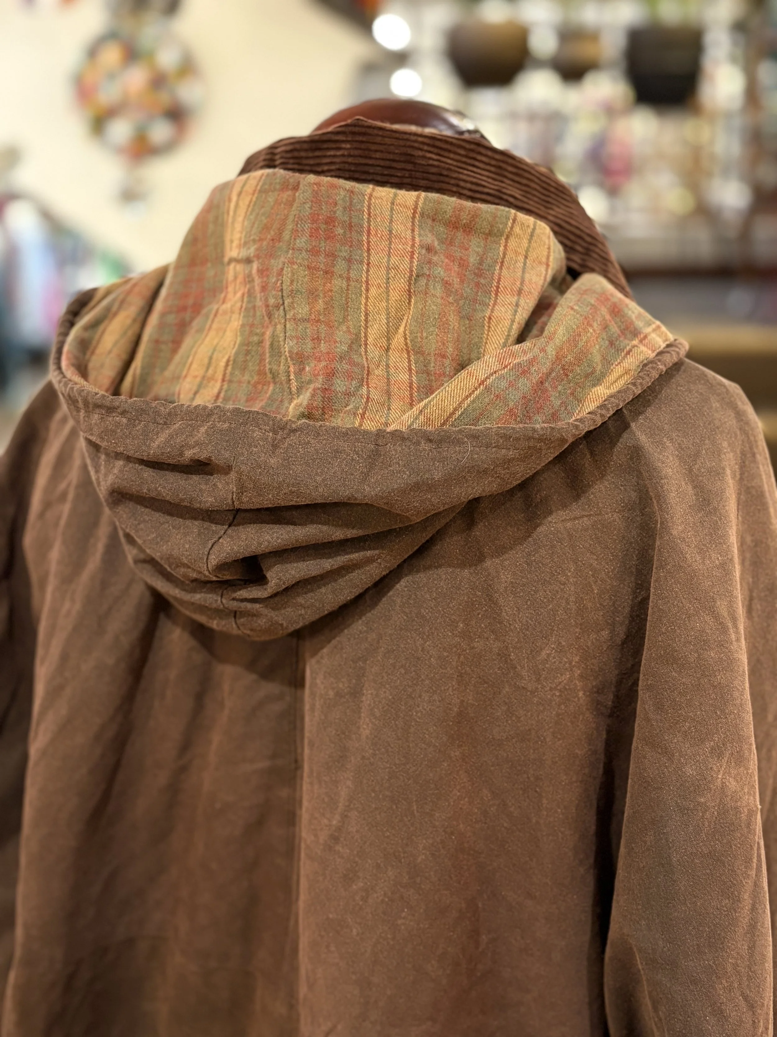 Chaqueta vintage encerada de Green Belt con capucha años 90 color marrón
