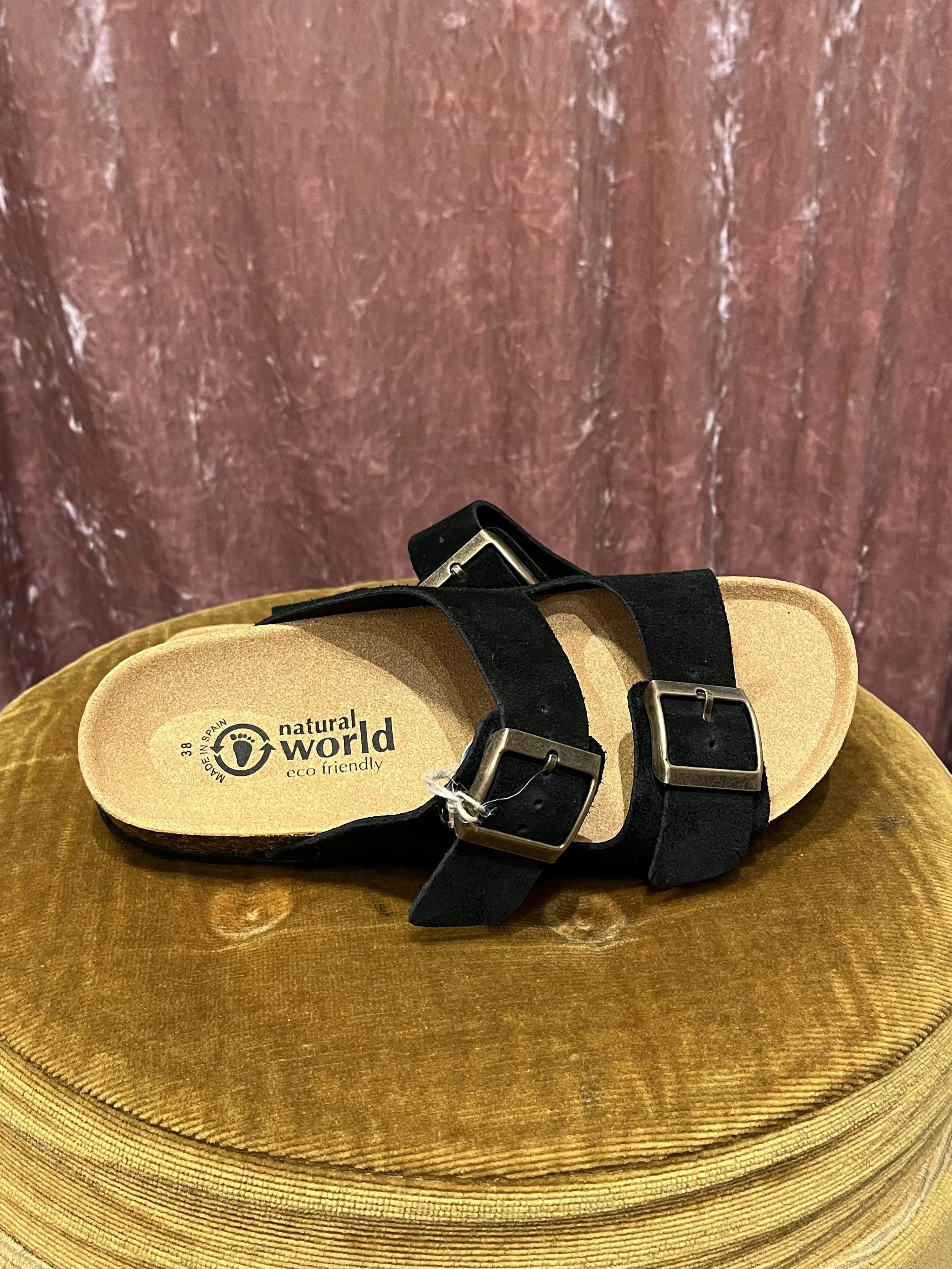 Sandalia de piel de Natural World en color negro ecofriendly sandalia vegana