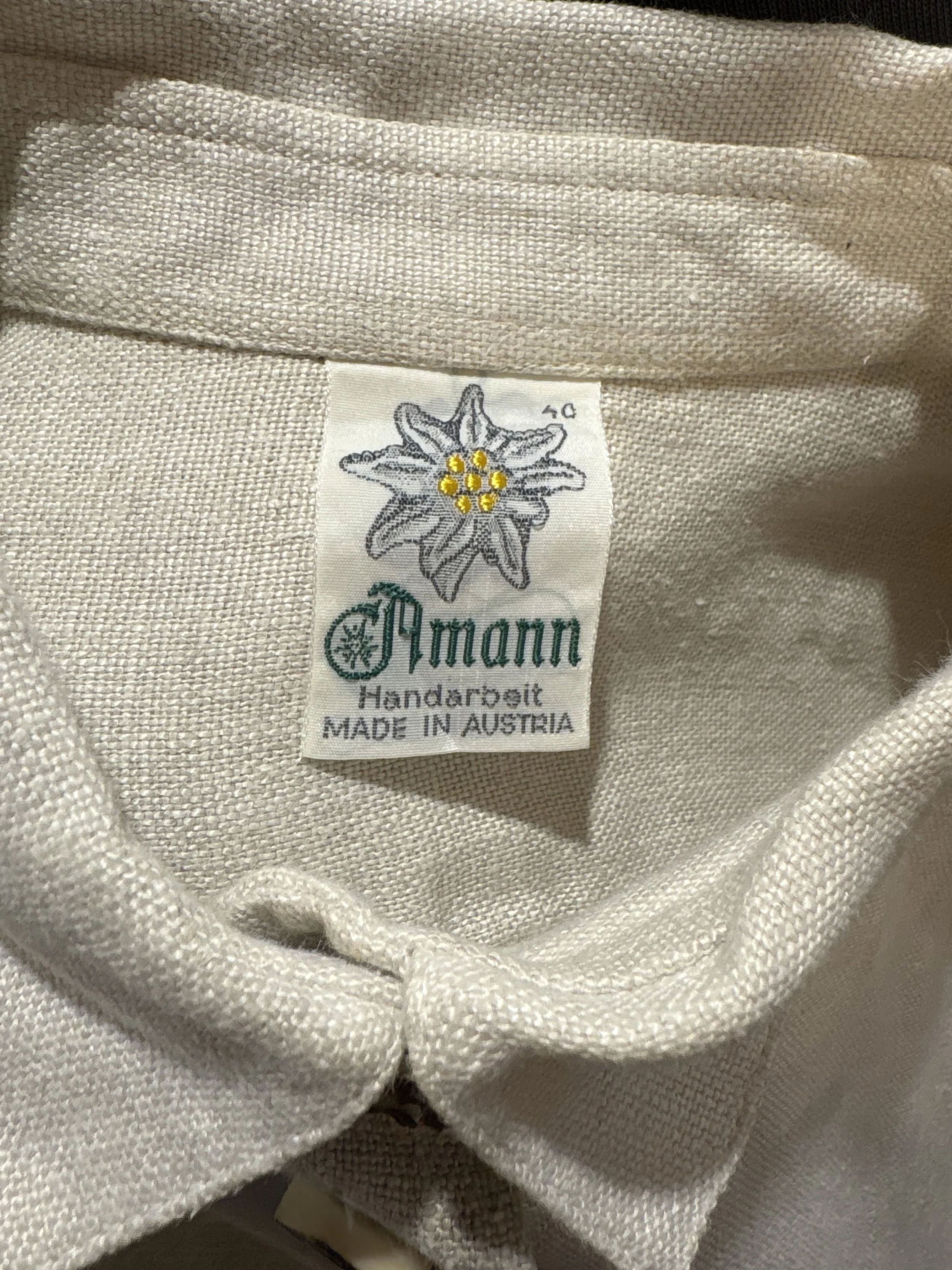 Camisa vintage tirolesa de Amann Austria camisa 100% lino tono beige