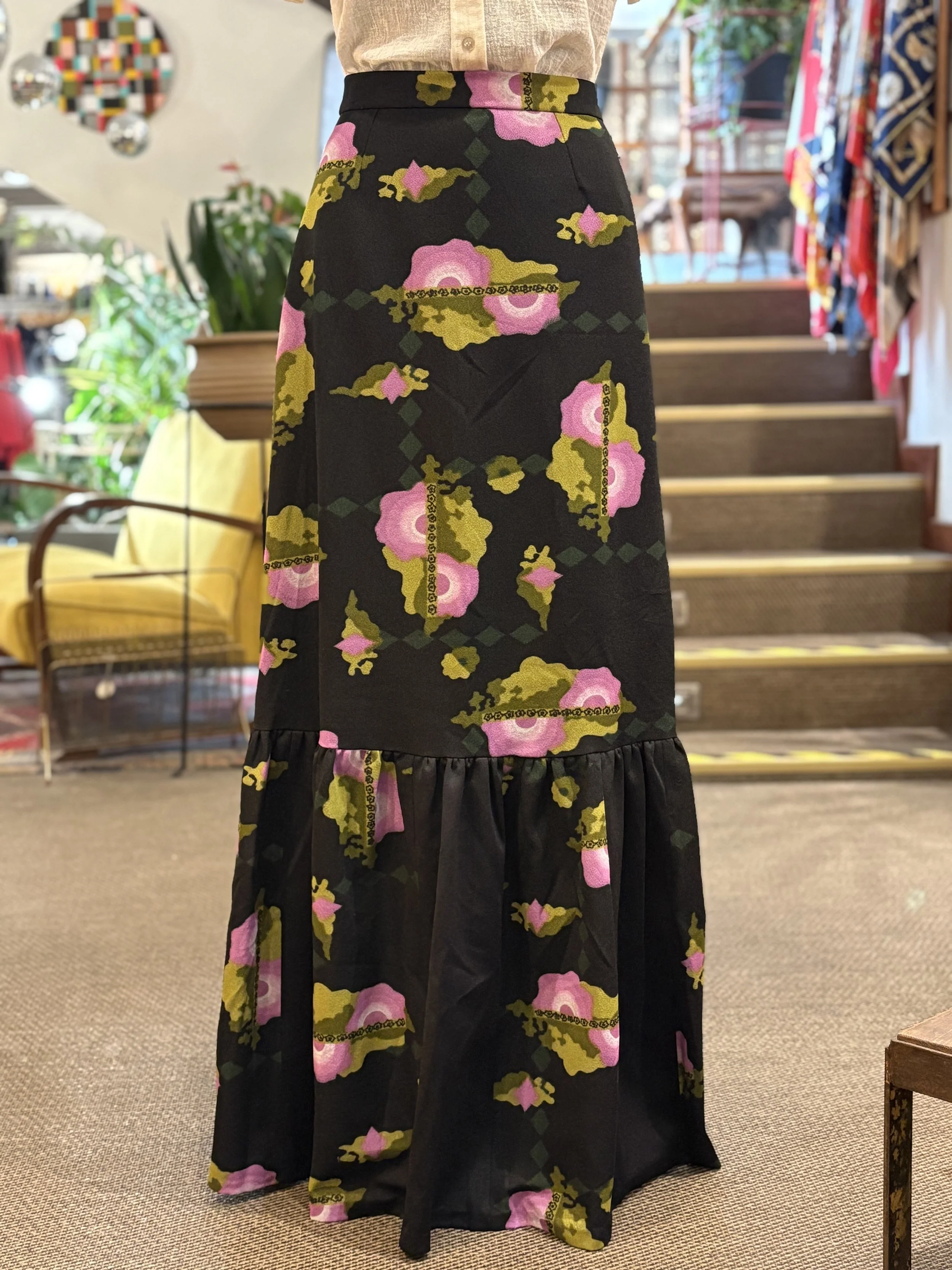 Falda vintage maxi años 70 estampado floral