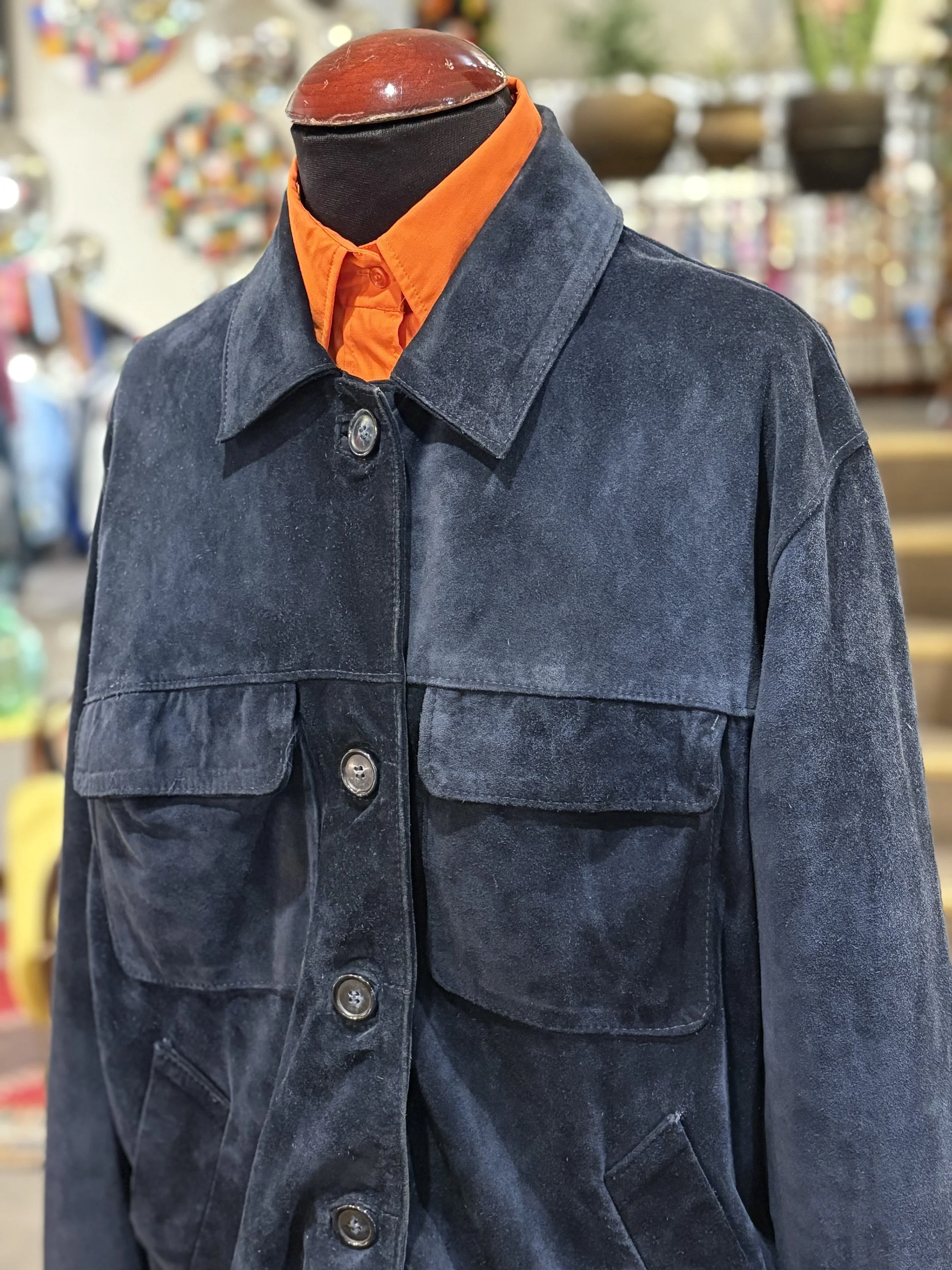 Chaqueta vintage de ante color azul noche años 80/90 made in italy suede jacket night blue