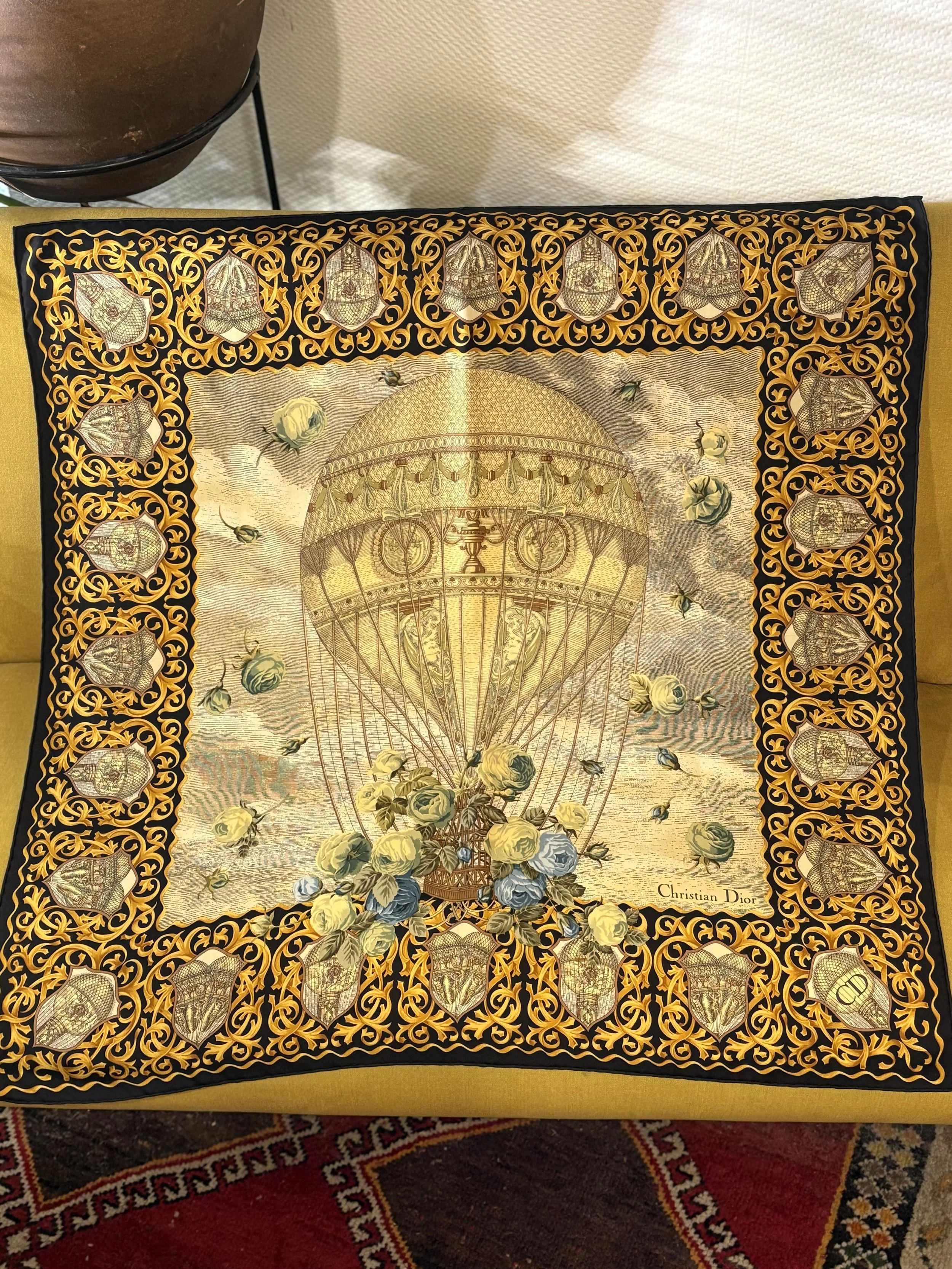 Pañuelo vintage de seda twill de Christian Dior años 80 globo aerostatico