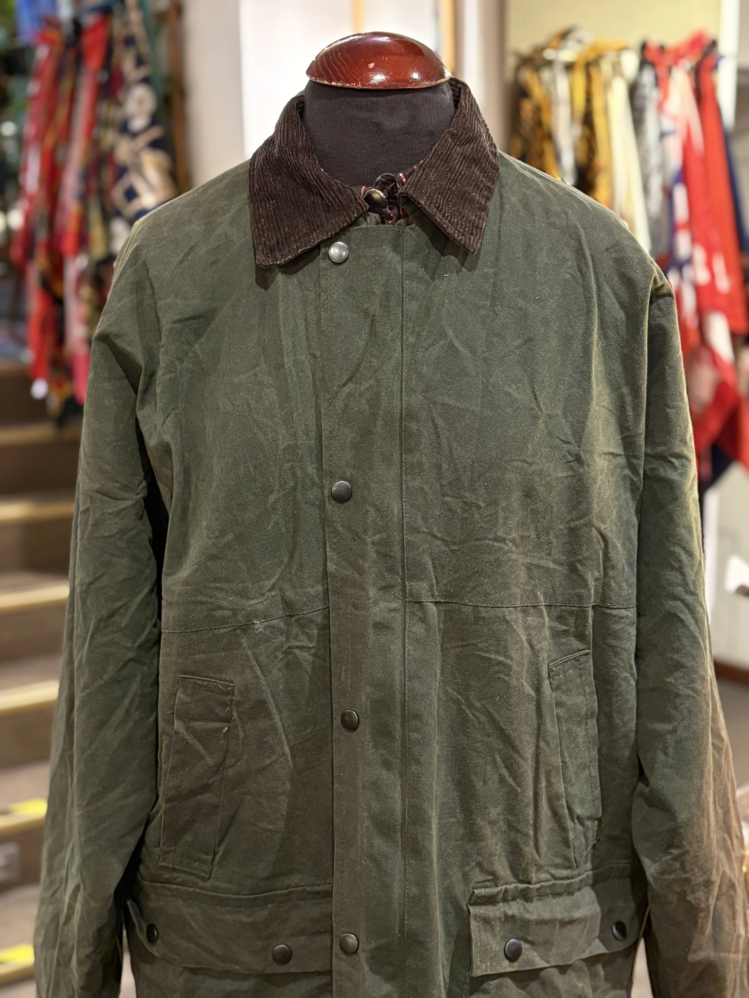 Chaqueta vintage encerada años 90 verde oscuro wax coats