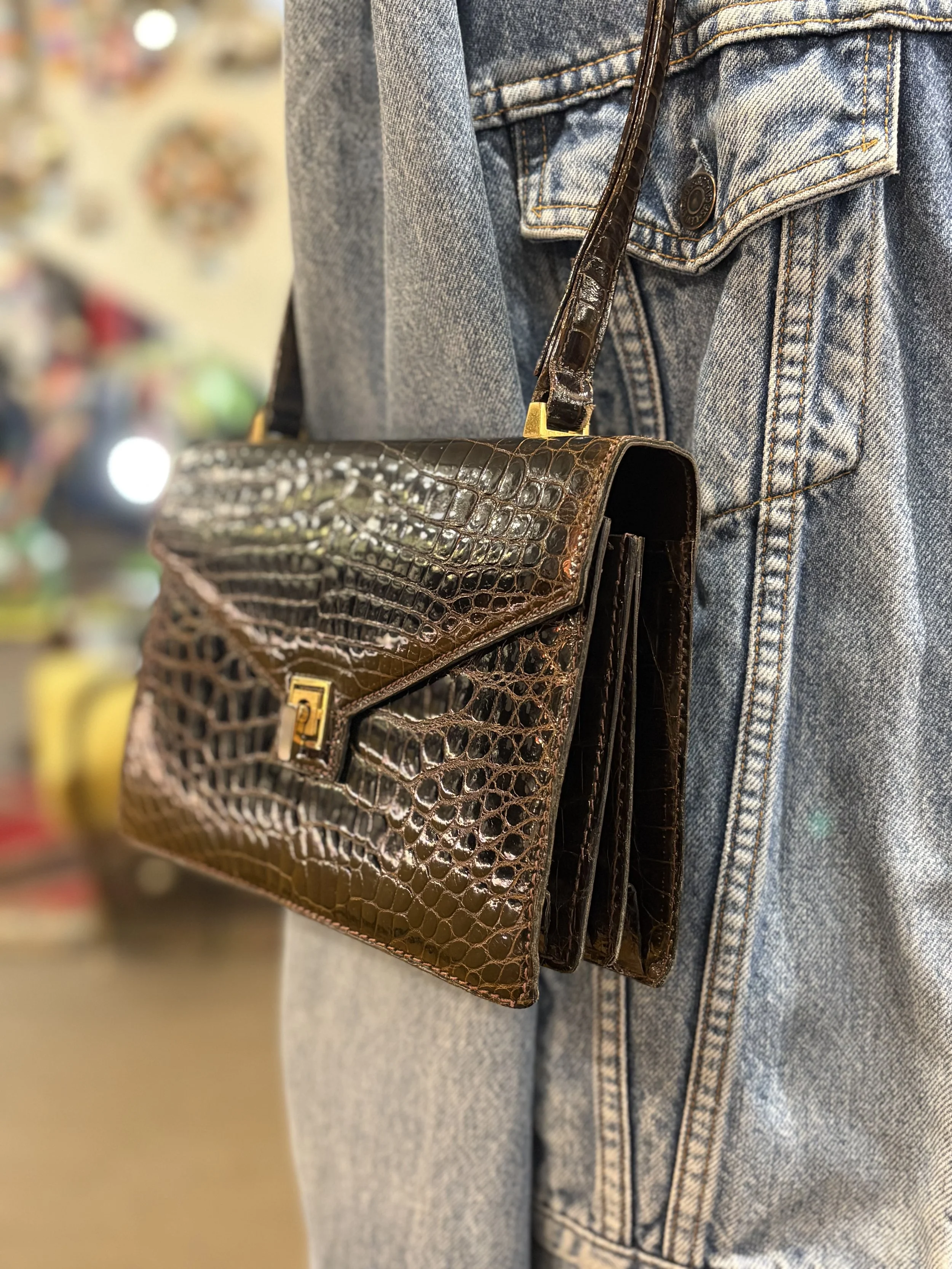 Bolso vintage de piel de cocodrilo made in france años 60