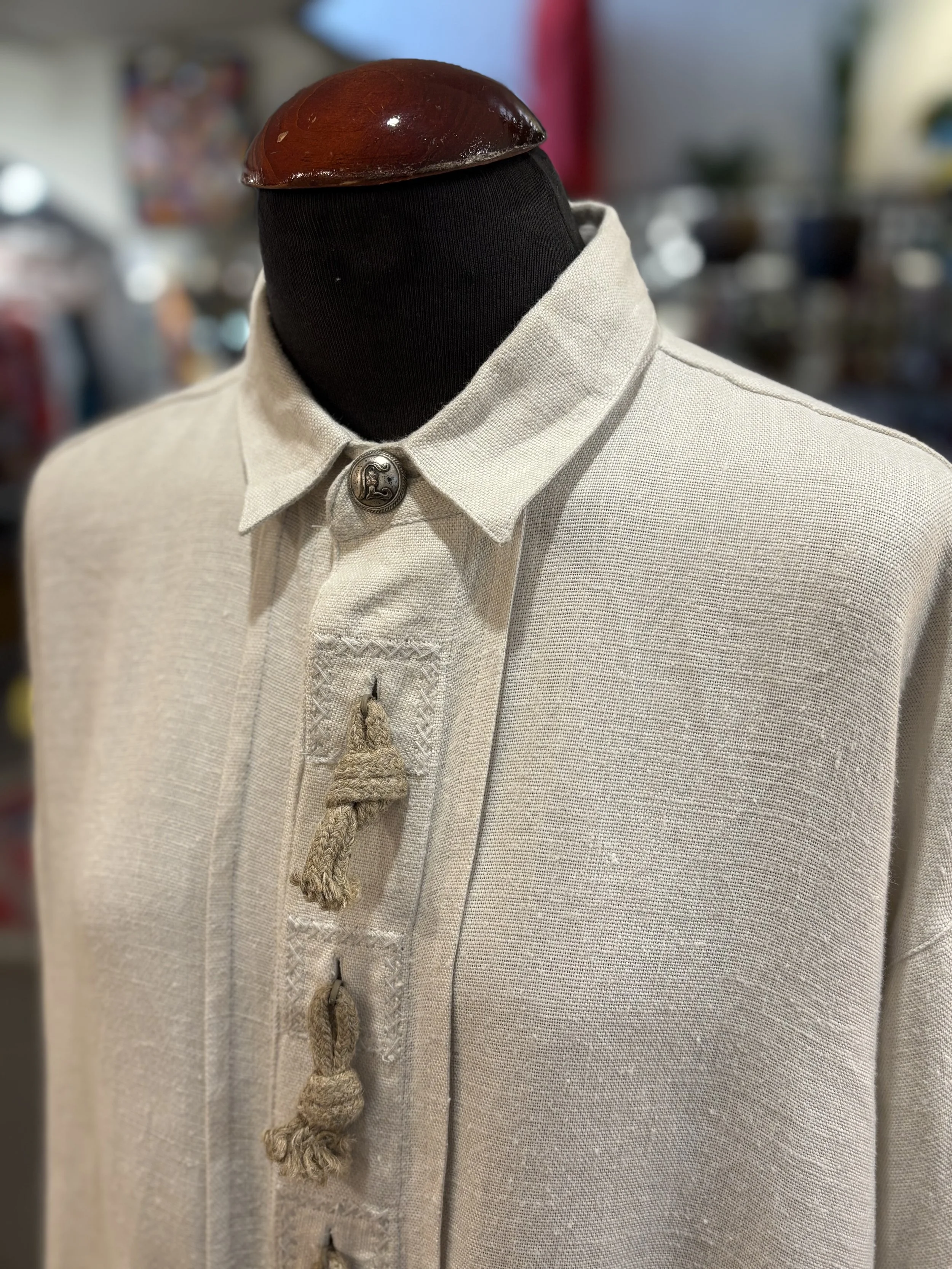 Camisa vintage tirolesa de Imperial camisa 100% lino tono beige