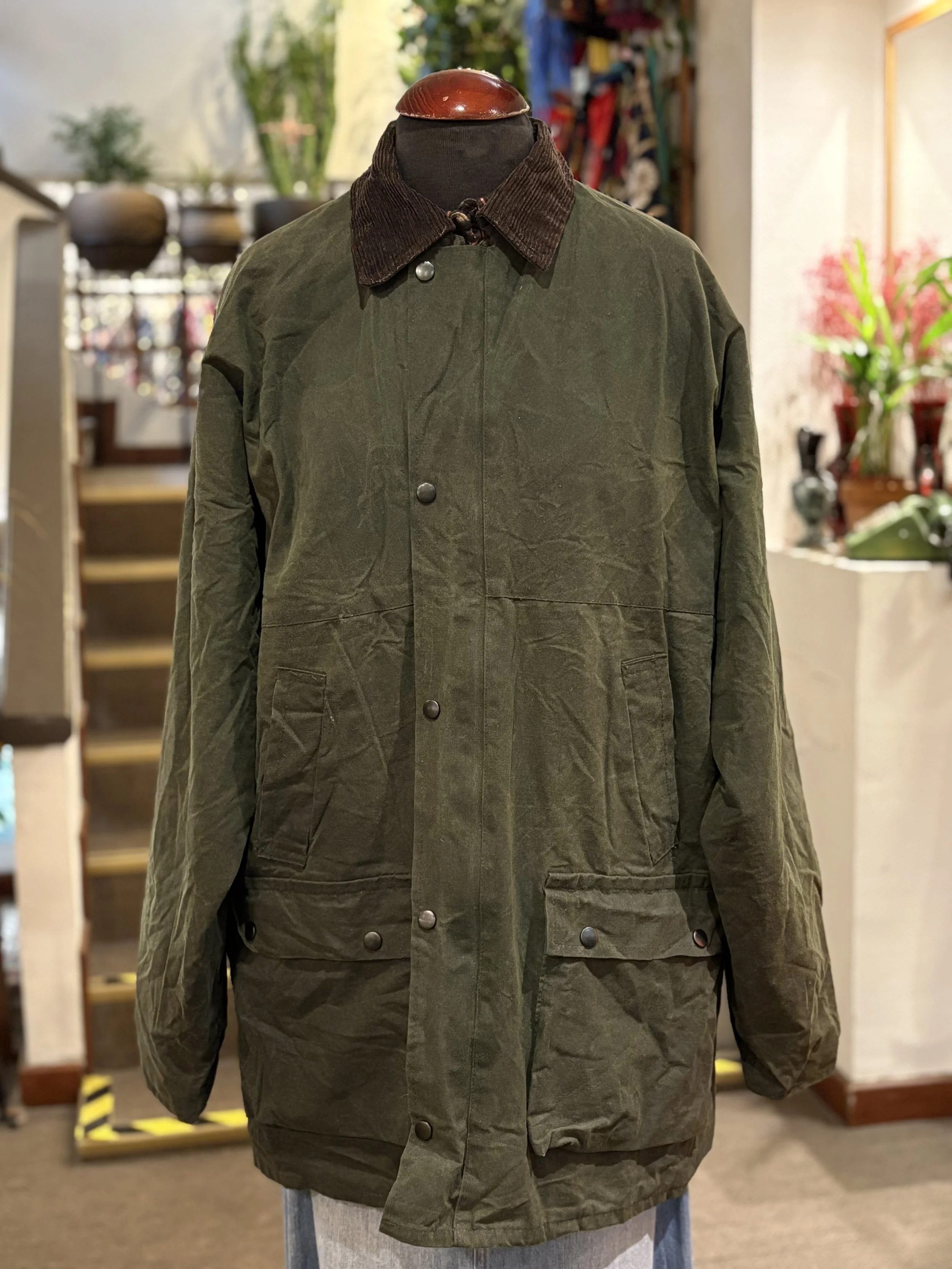 Chaqueta vintage encerada años 90 verde oscuro wax coats