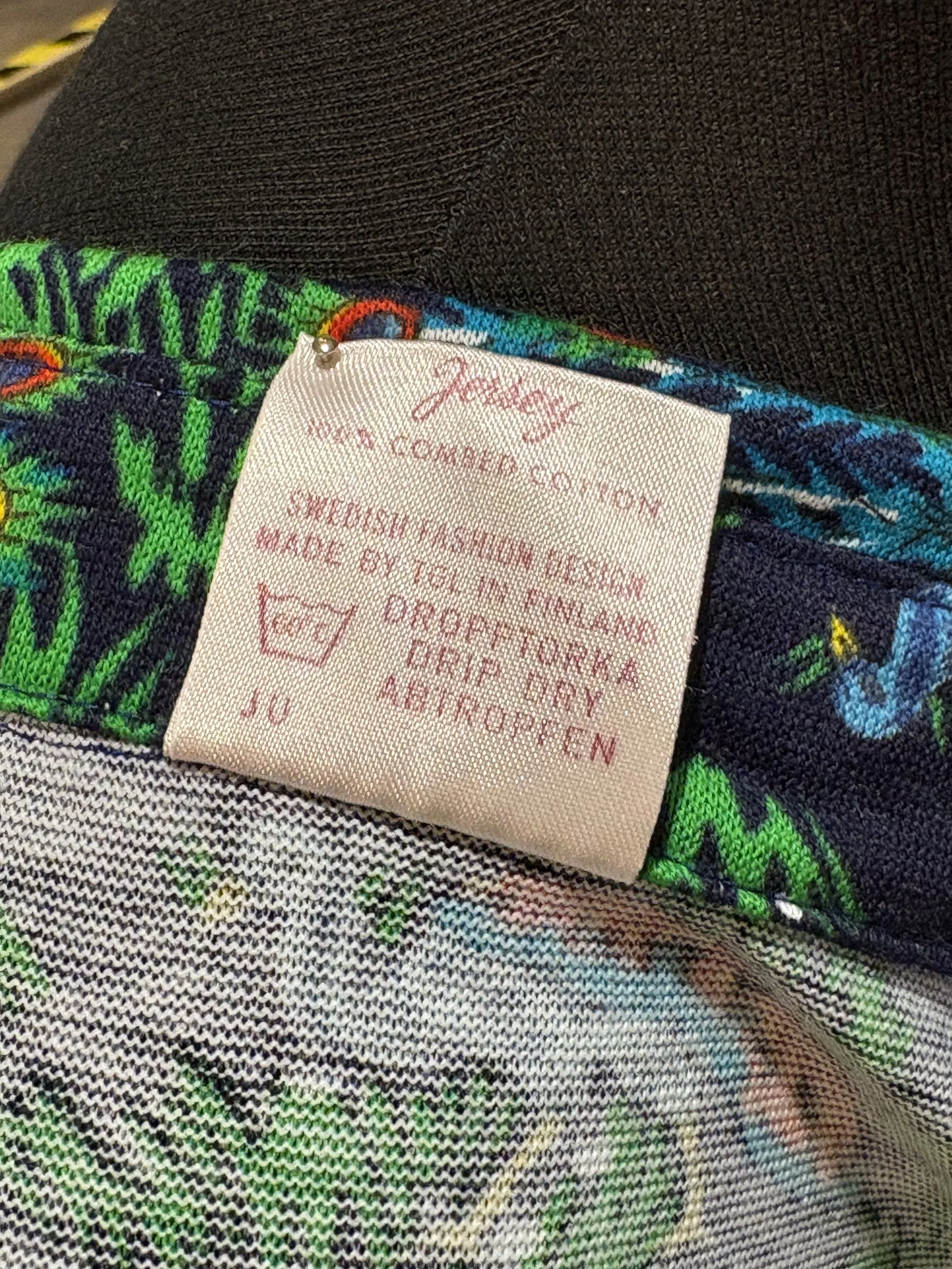 Camisa polera vintage TGL Stockholm años 70 estampado multicolor