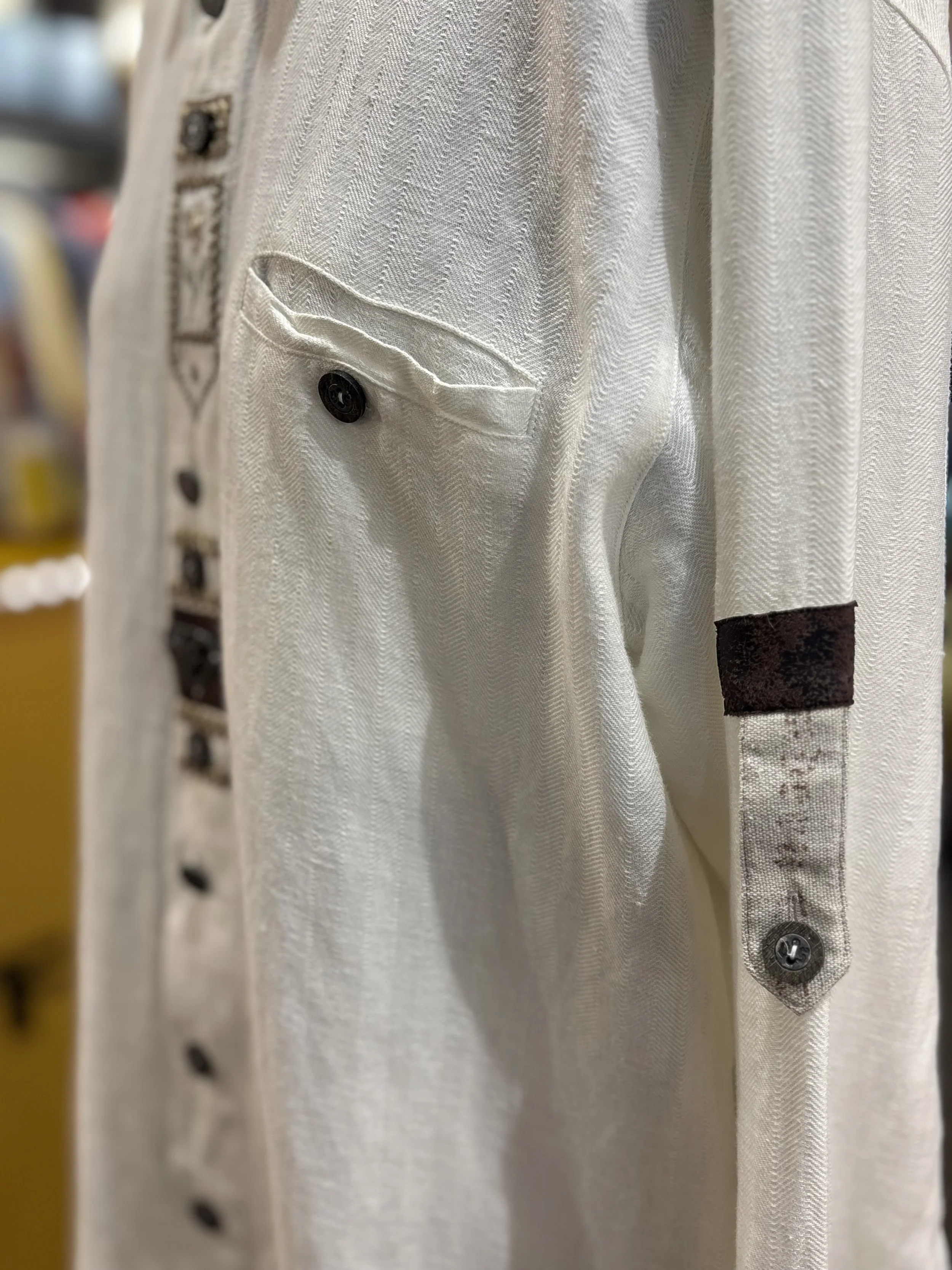 Camisa vintage tirolesa de Distler Original camisa 100% lino tono blanco roto