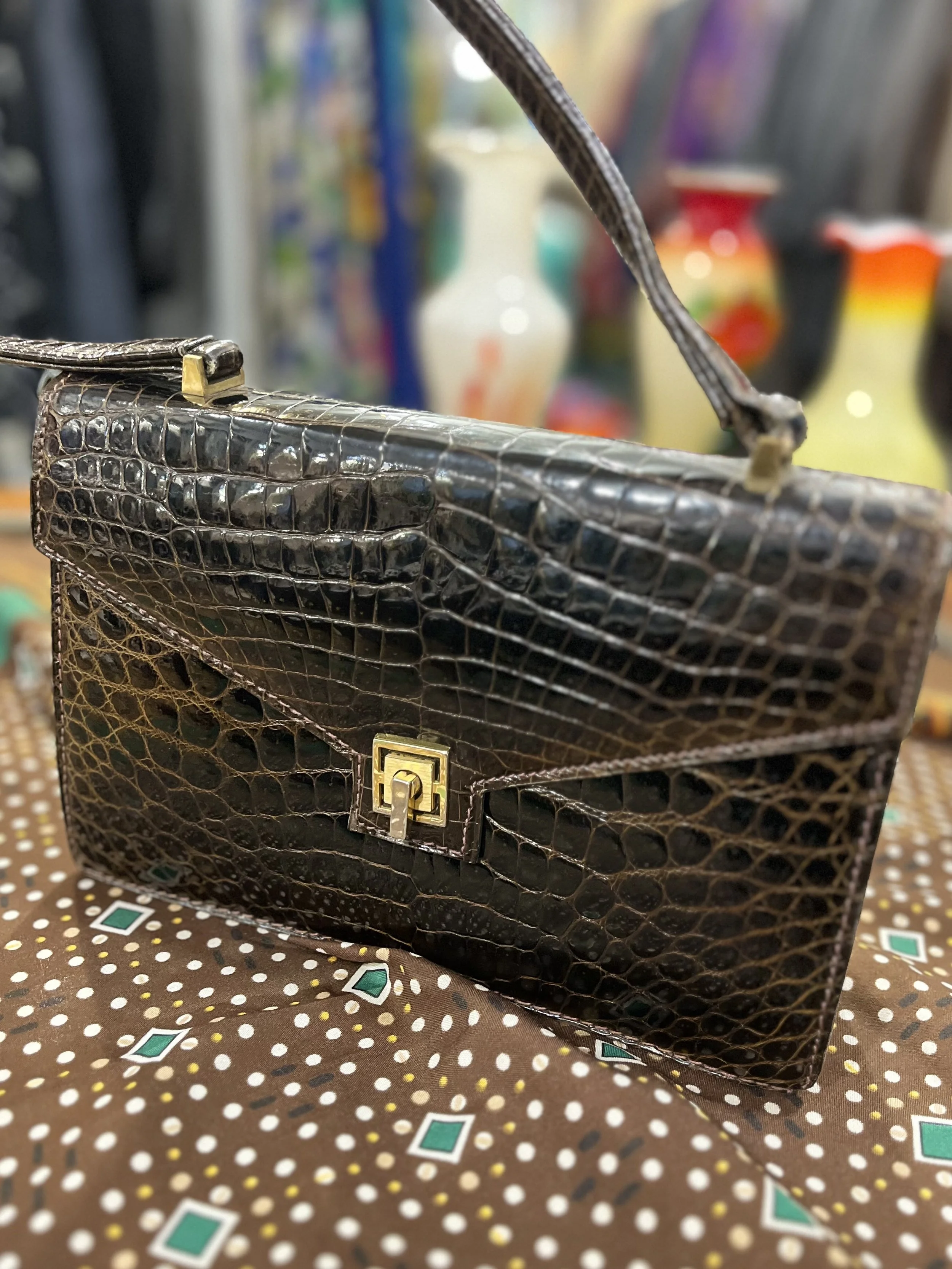 Bolso vintage de piel de cocodrilo made in france años 60