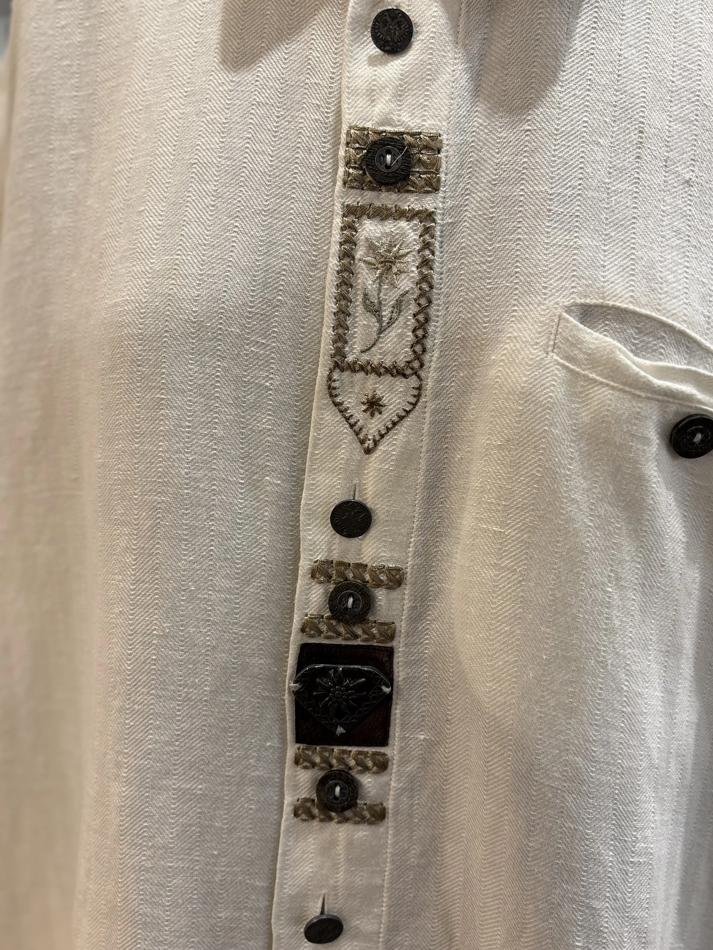 Camisa vintage tirolesa de Distler Original camisa 100% lino tono blanco roto