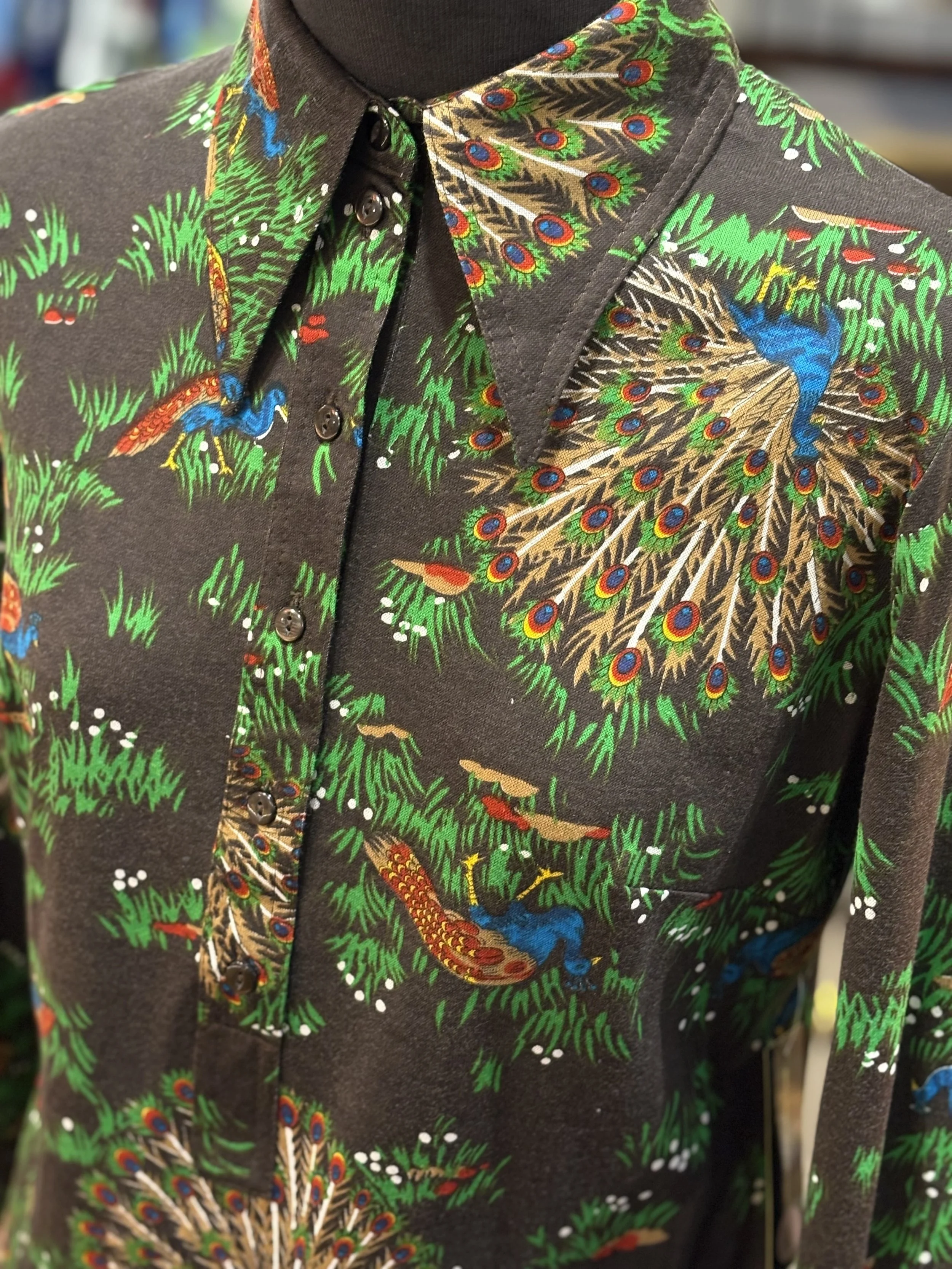 Camisa polera vintage TGL Stockholm años 70 estampado multicolor