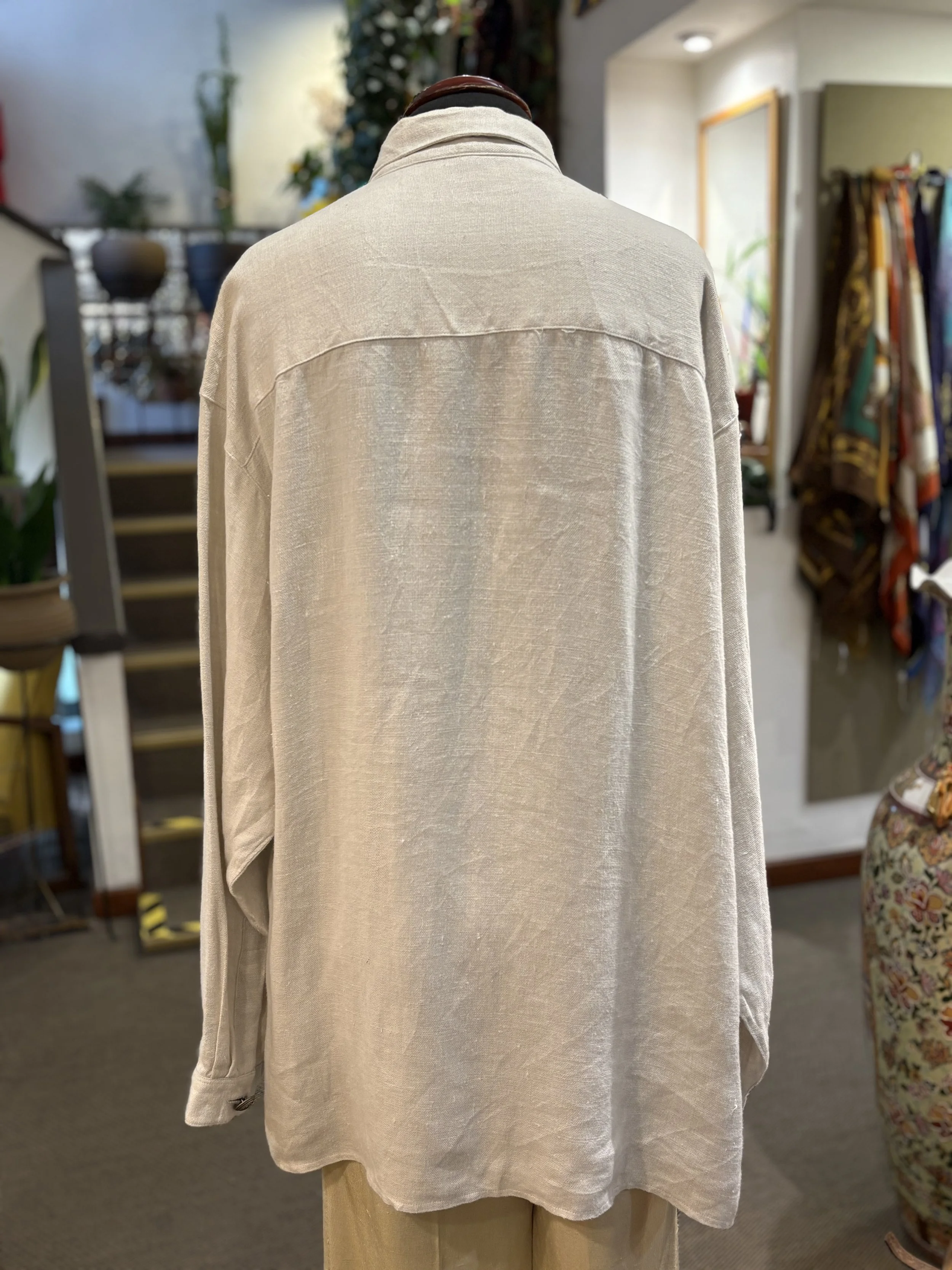 Camisa vintage tirolesa de Imperial camisa 100% lino tono beige