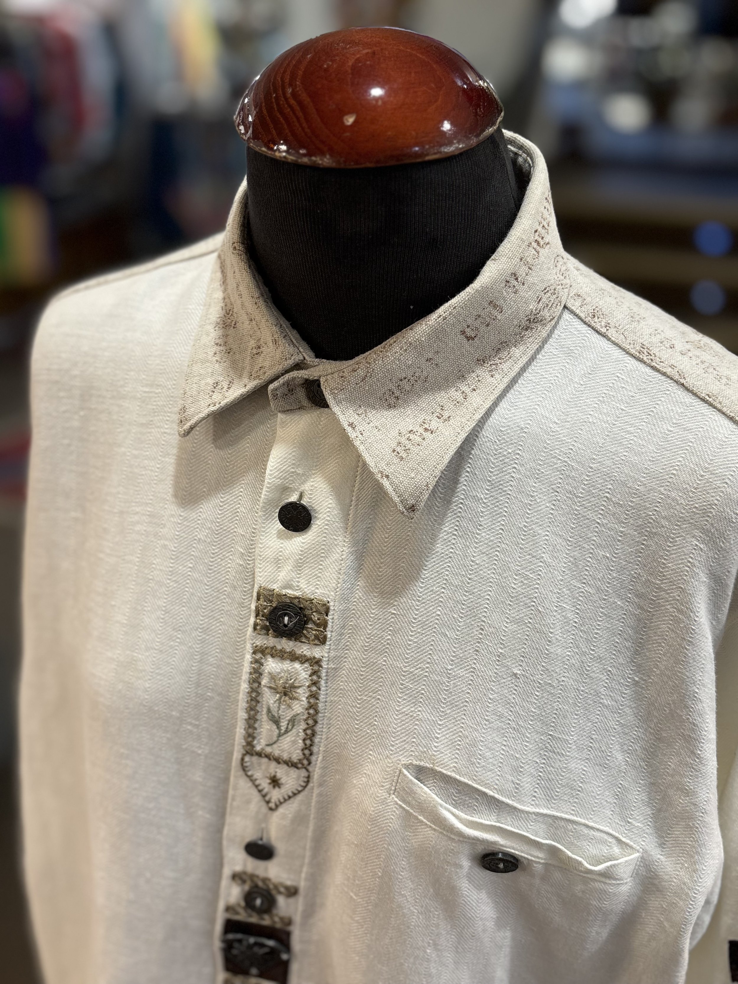 Camisa vintage tirolesa de Distler Original camisa 100% lino tono blanco roto