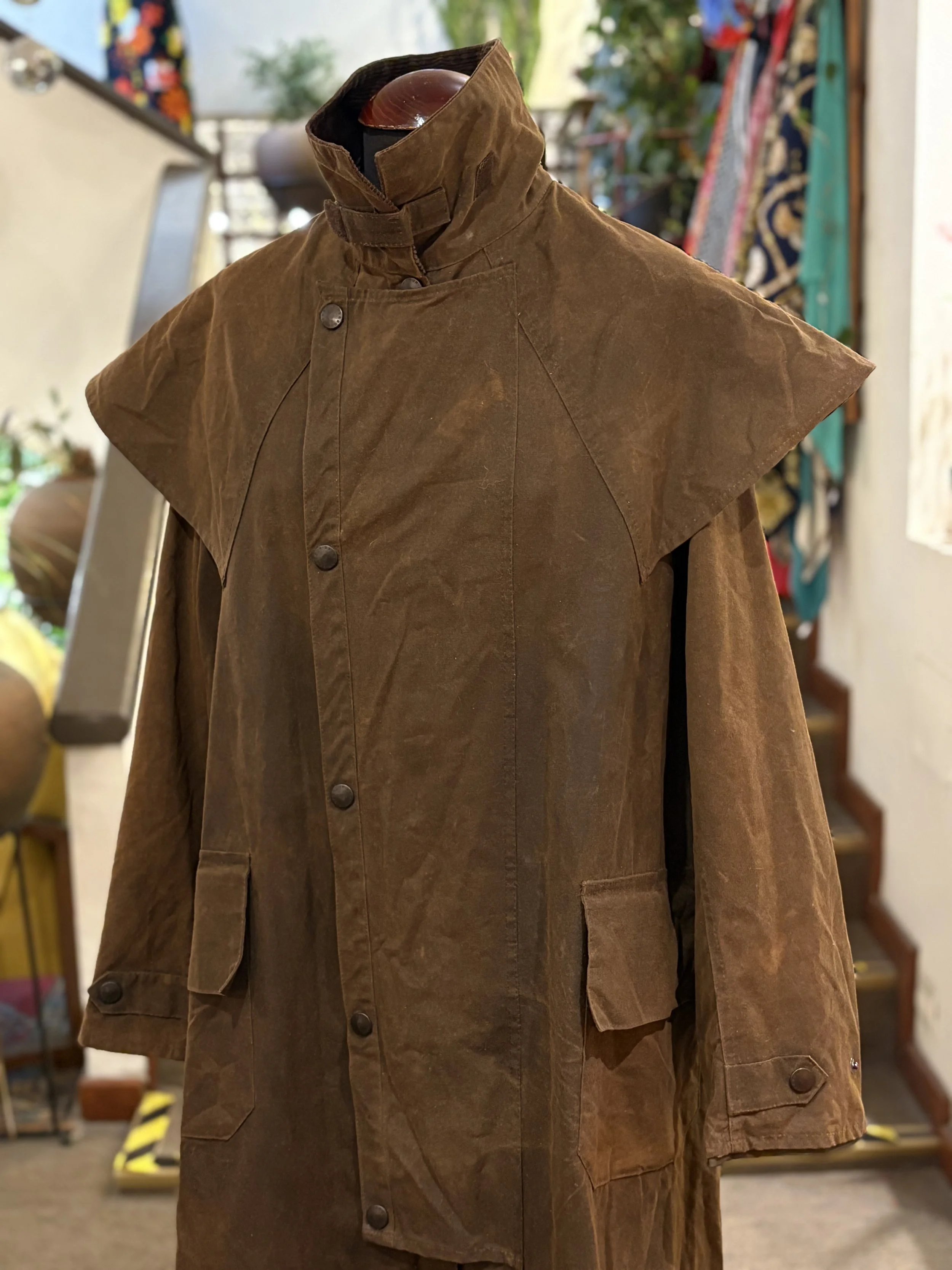 Chaqueta vintage larga encerada de Barbour Stockman marrón oscuro años 2000
