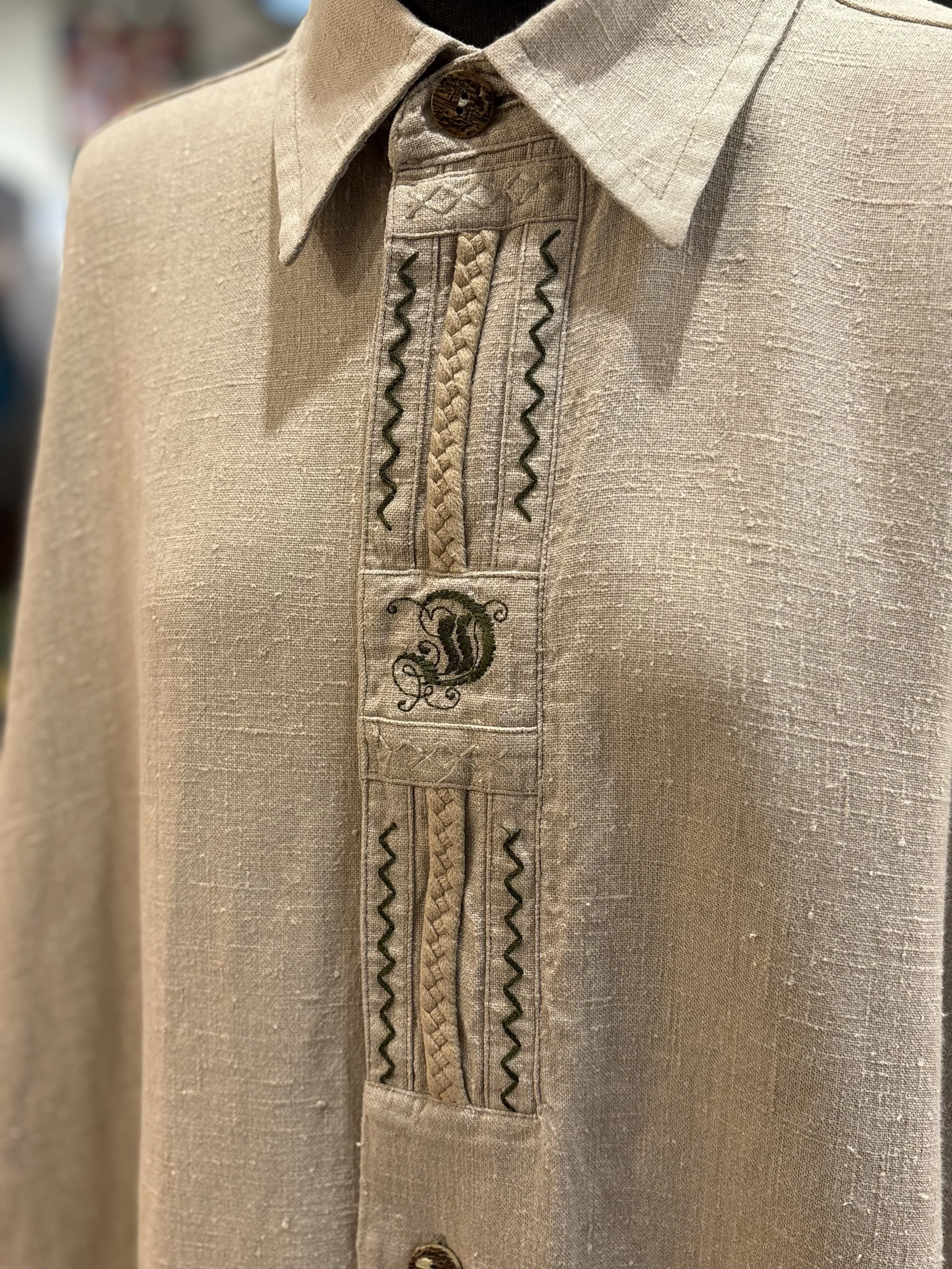 Camisa vintage tirolesa de Distler Original camisa 100% lino tono beige