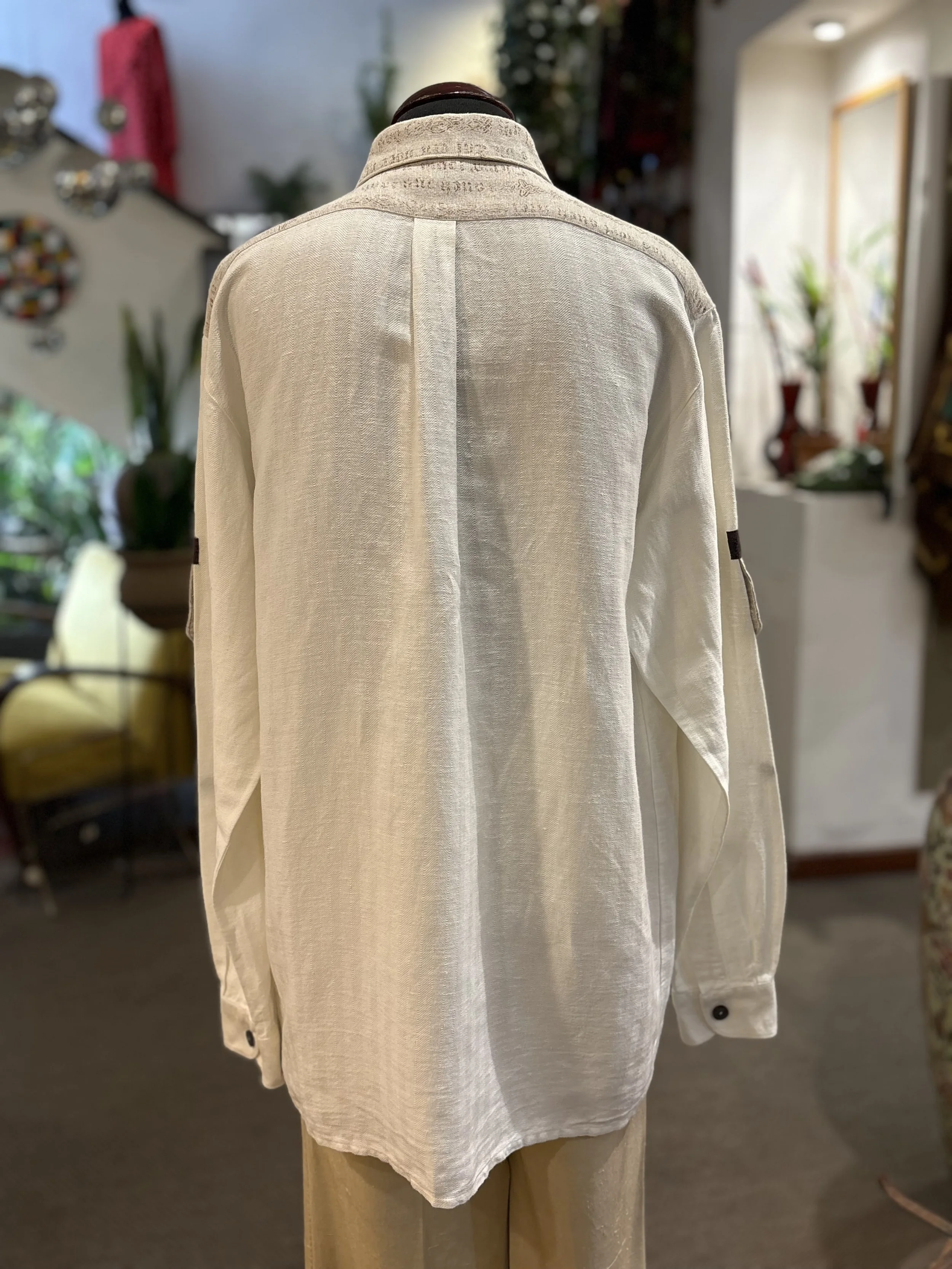 Camisa vintage tirolesa de Distler Original camisa 100% lino tono blanco roto