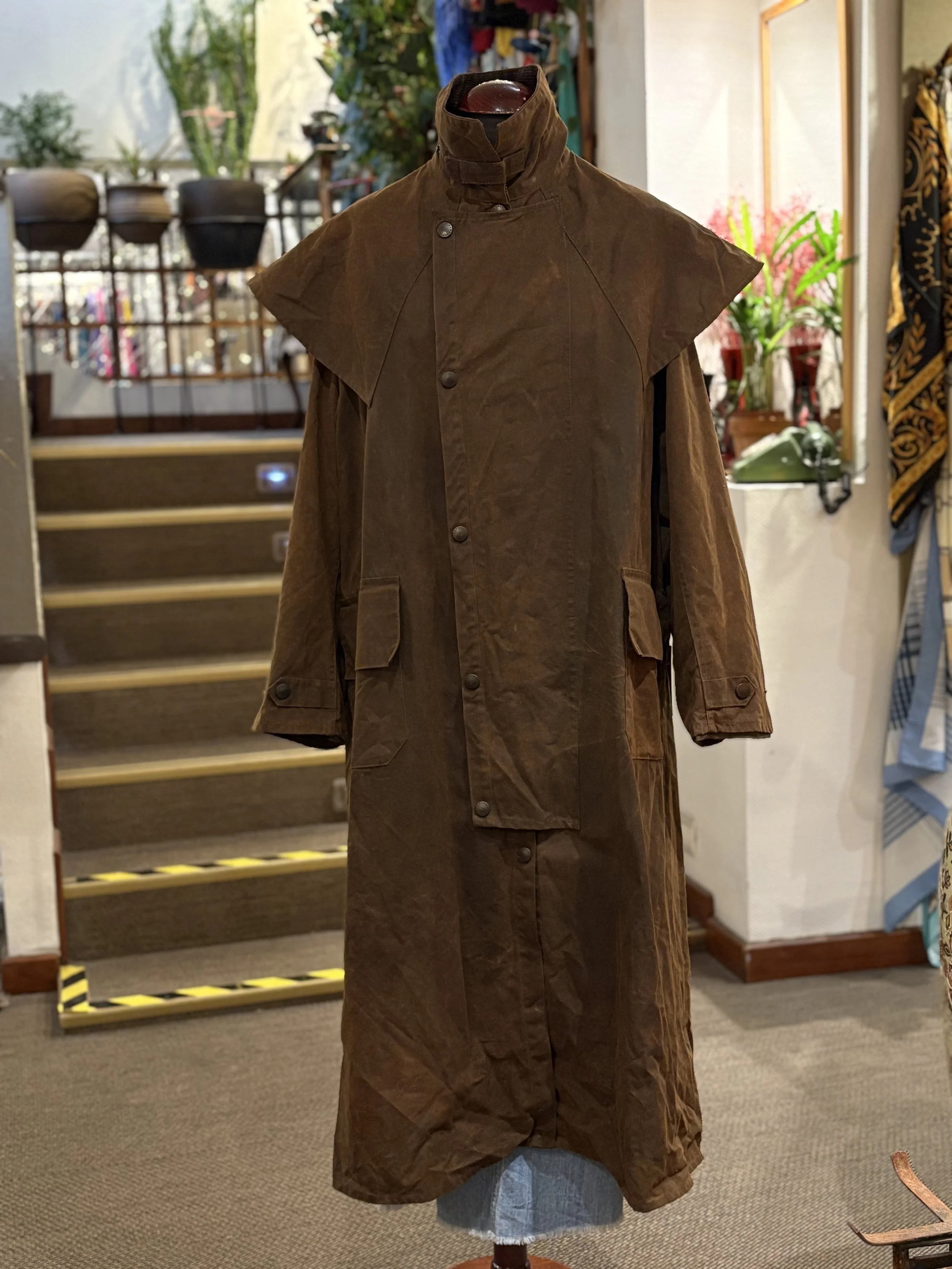 Chaqueta vintage larga encerada de Barbour Stockman marrón oscuro años 2000