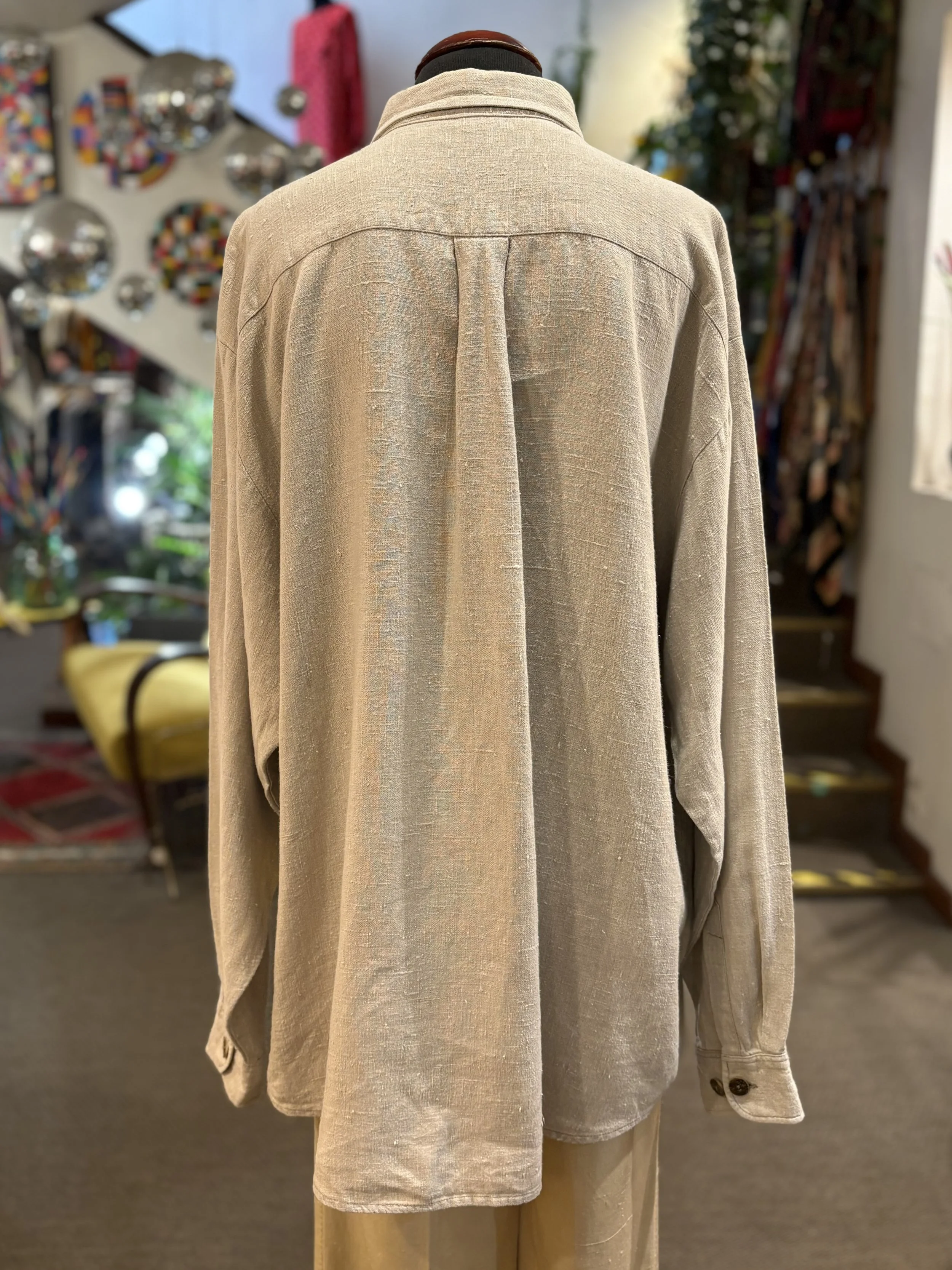 Camisa vintage tirolesa de Distler Original camisa 100% lino tono beige
