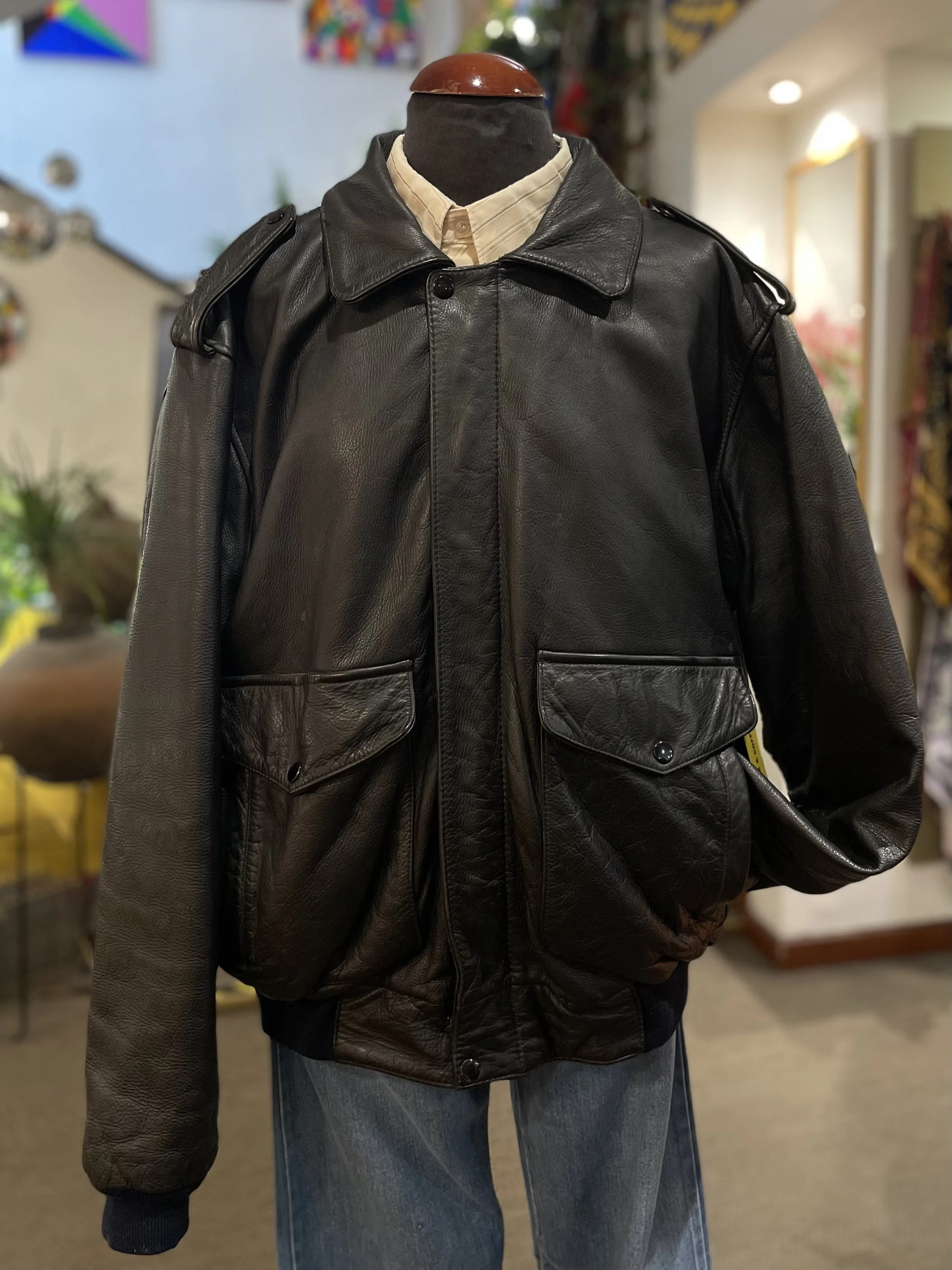 Chaqueta vintage de piel de aviador Rifle flight jacket piel italiana