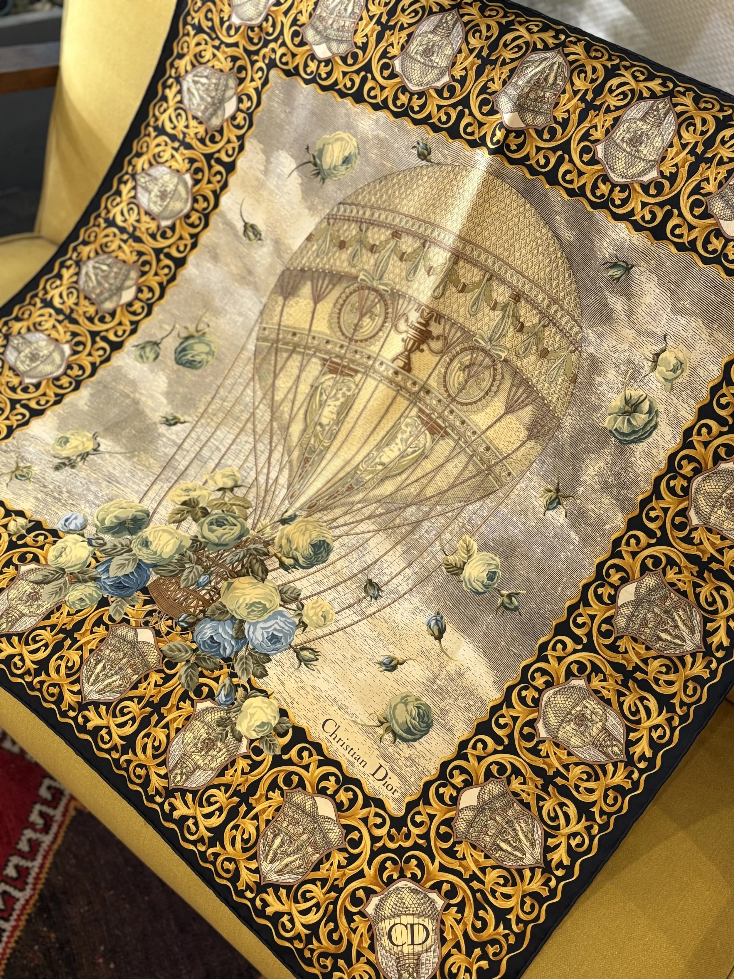 Pañuelo vintage de seda twill de Christian Dior años 80 globo aerostatico