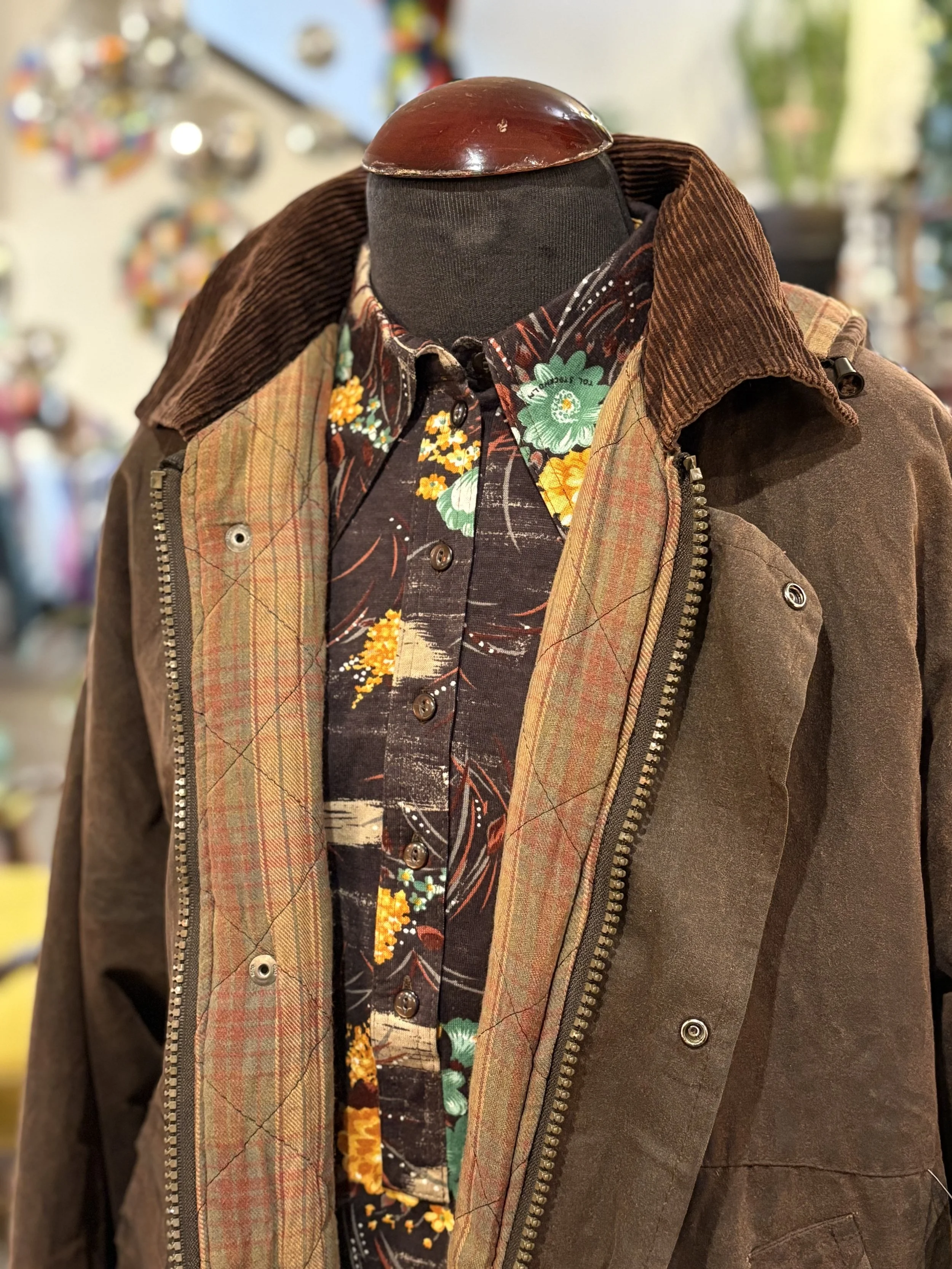 Chaqueta vintage encerada de Green Belt con capucha años 90 color marrón