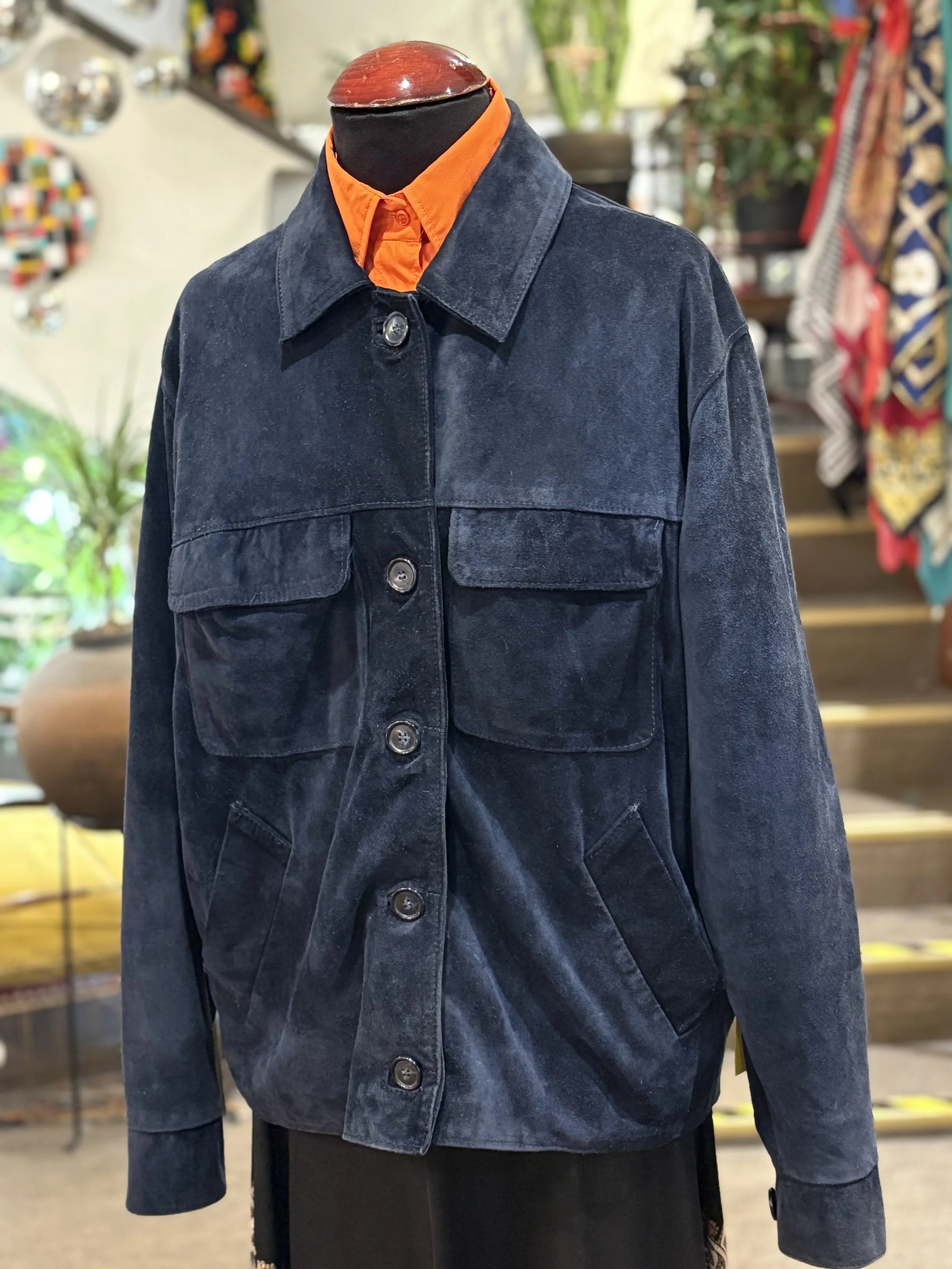 Chaqueta vintage de ante color azul noche años 80/90 made in italy suede jacket night blue