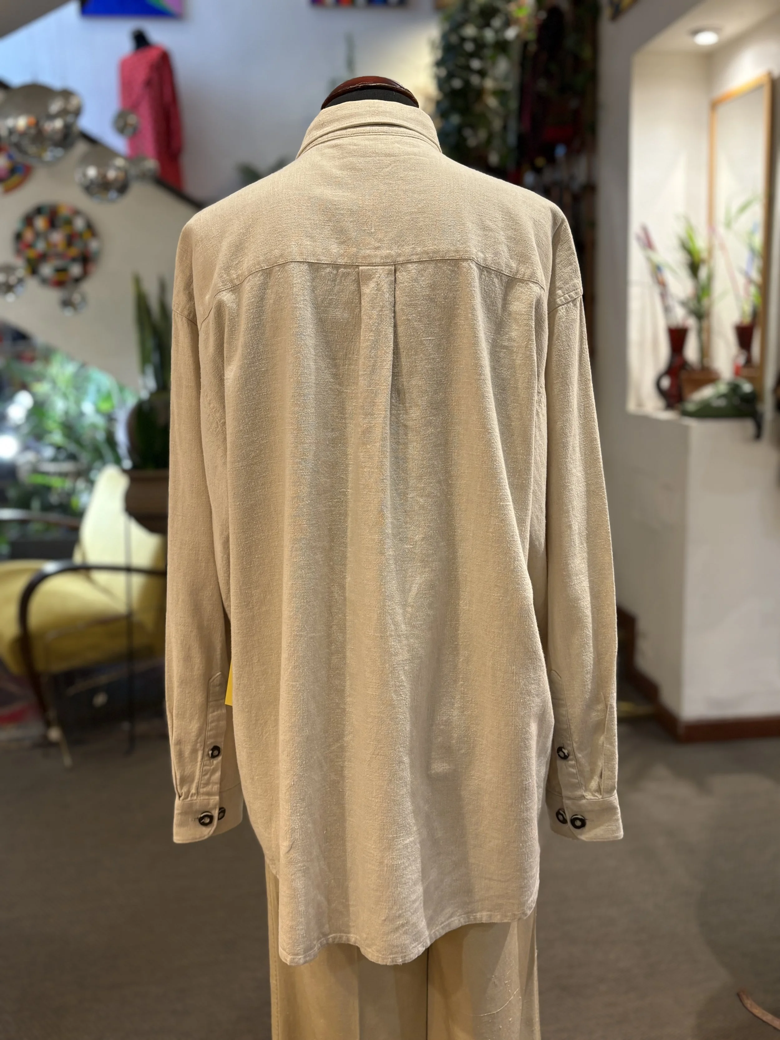 Camisa vintage tirolesa de Grubig Trachten camisa 100% lino tono beige