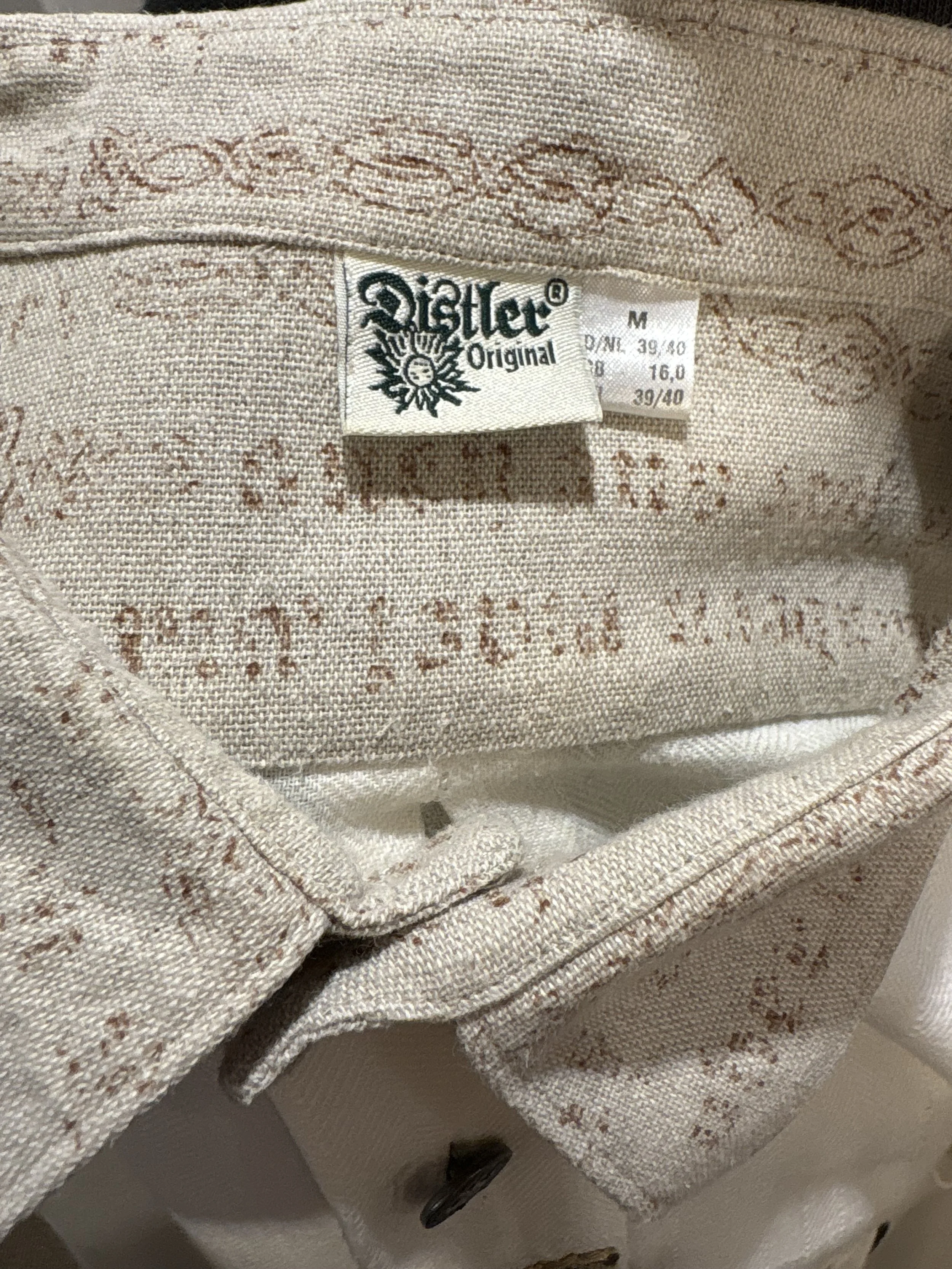 Camisa vintage tirolesa de Distler Original camisa 100% lino tono blanco roto