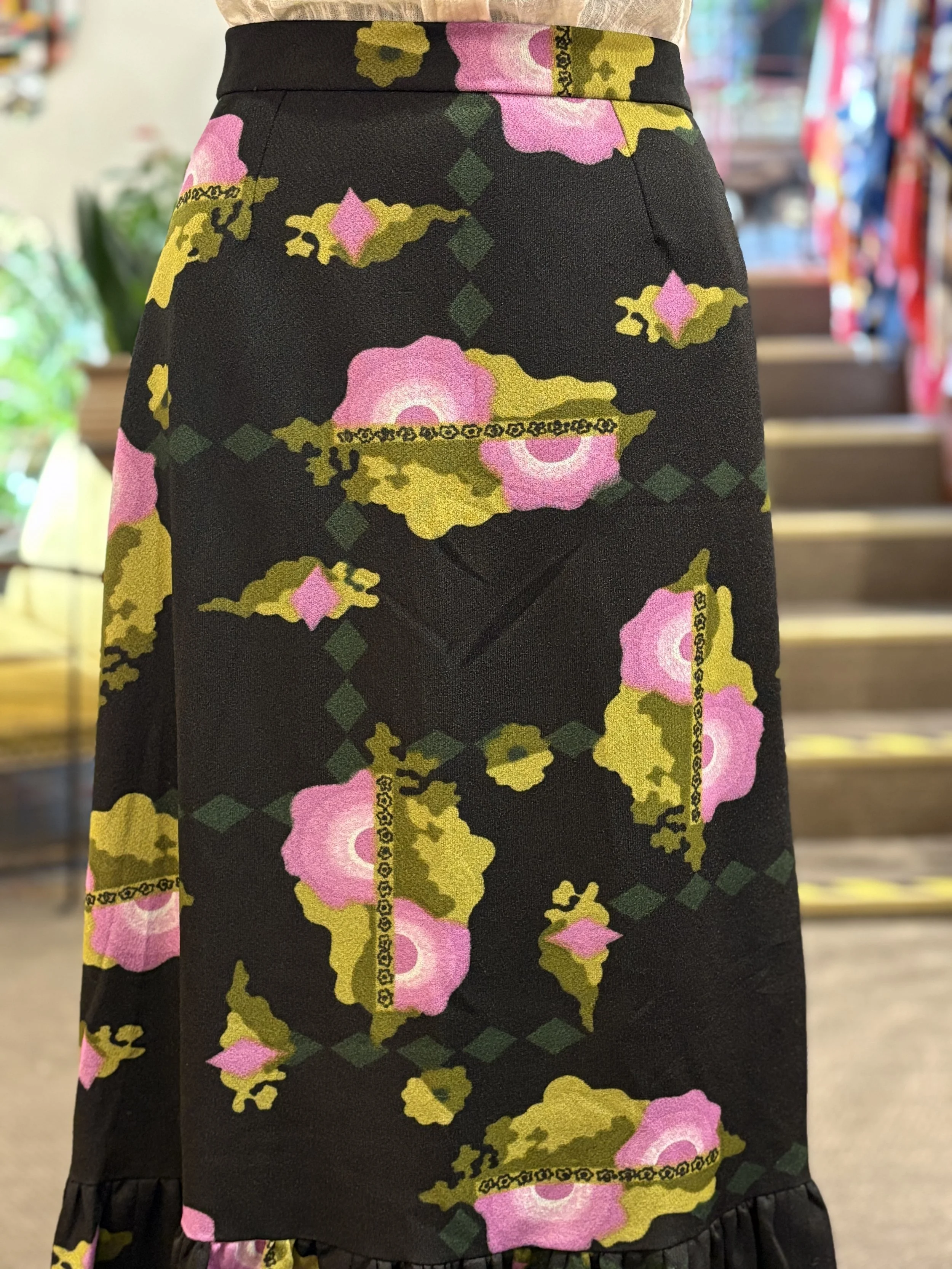 Falda vintage maxi años 70 estampado floral