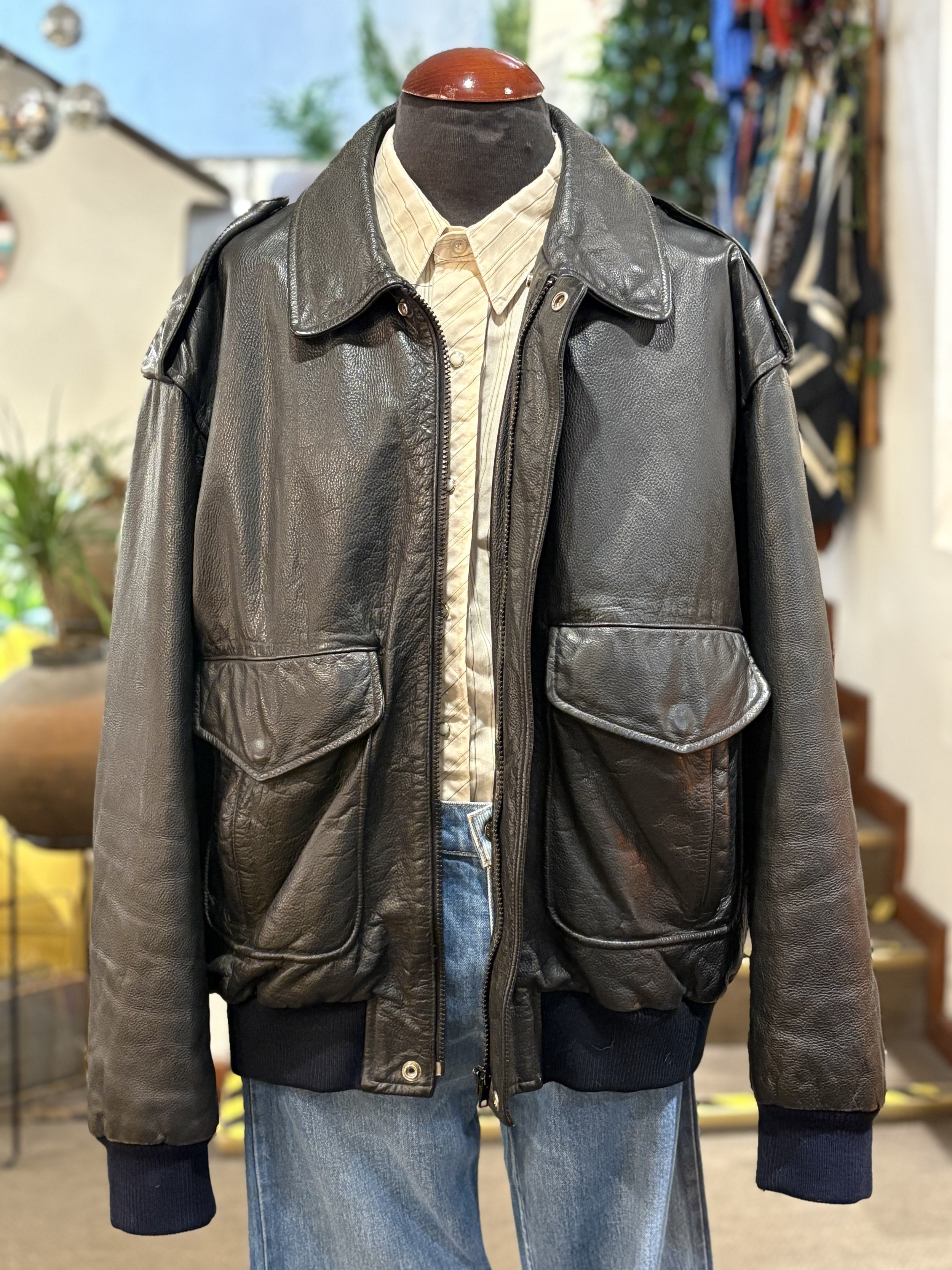 Chaqueta vintage de piel de aviador flight jacket piel italiana