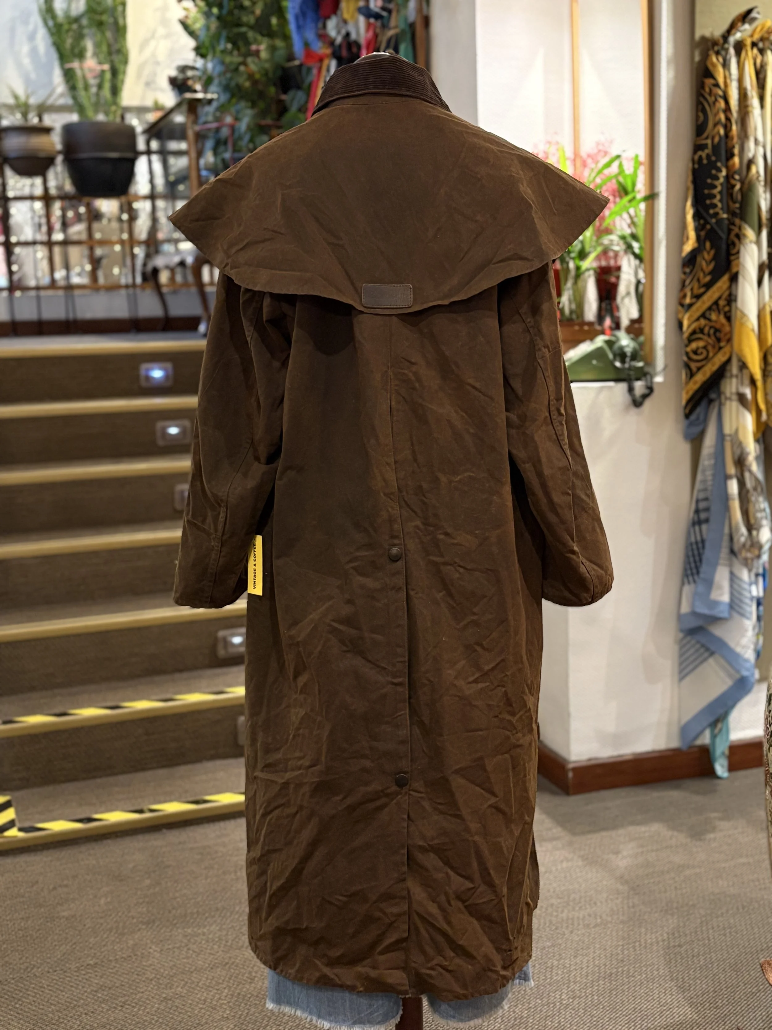 Chaqueta vintage larga encerada de Barbour Stockman marrón oscuro años 2000