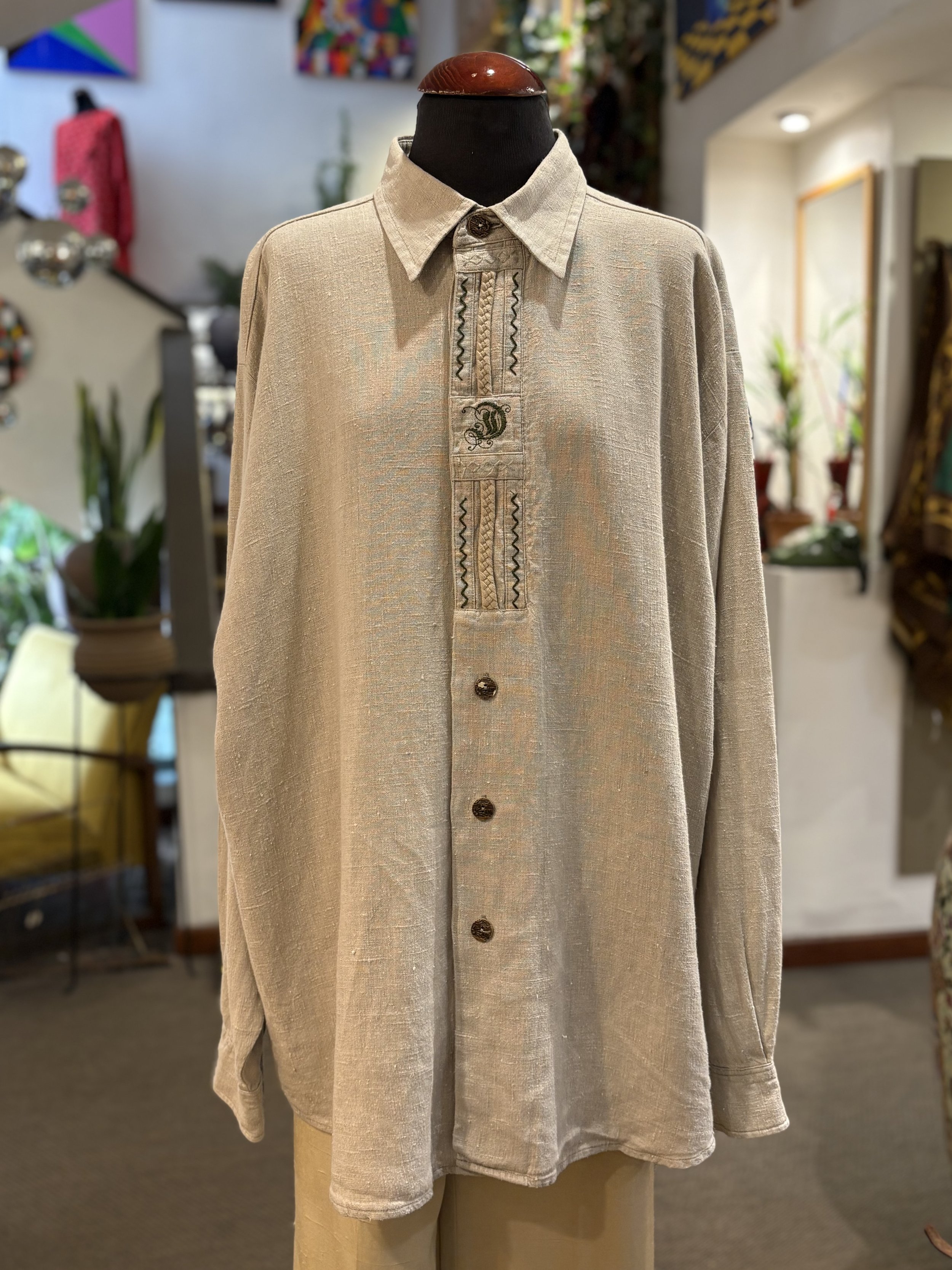 Camisa vintage tirolesa de Distler Original camisa 100% lino tono beige
