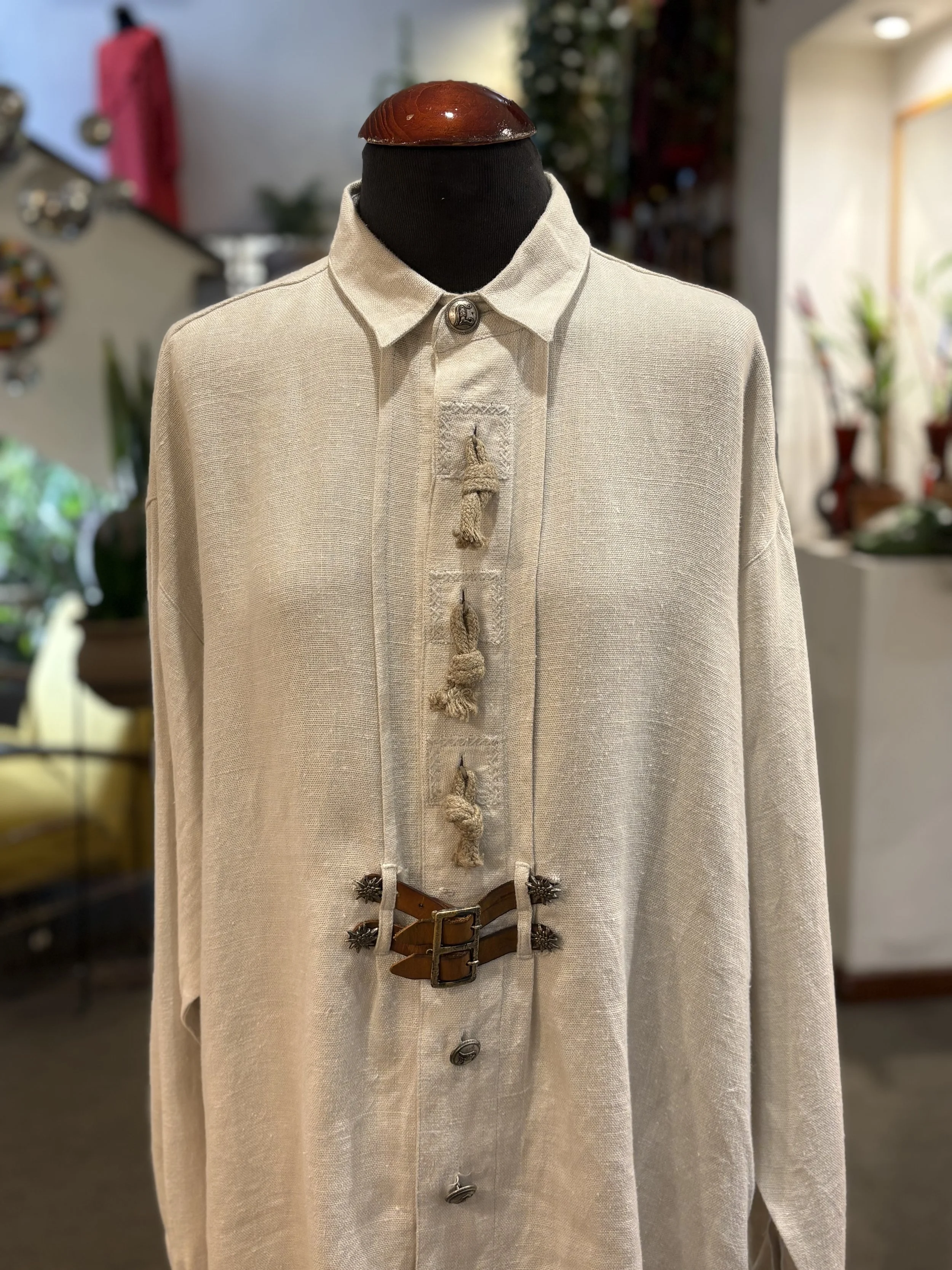 Camisa vintage tirolesa de Imperial camisa 100% lino tono beige