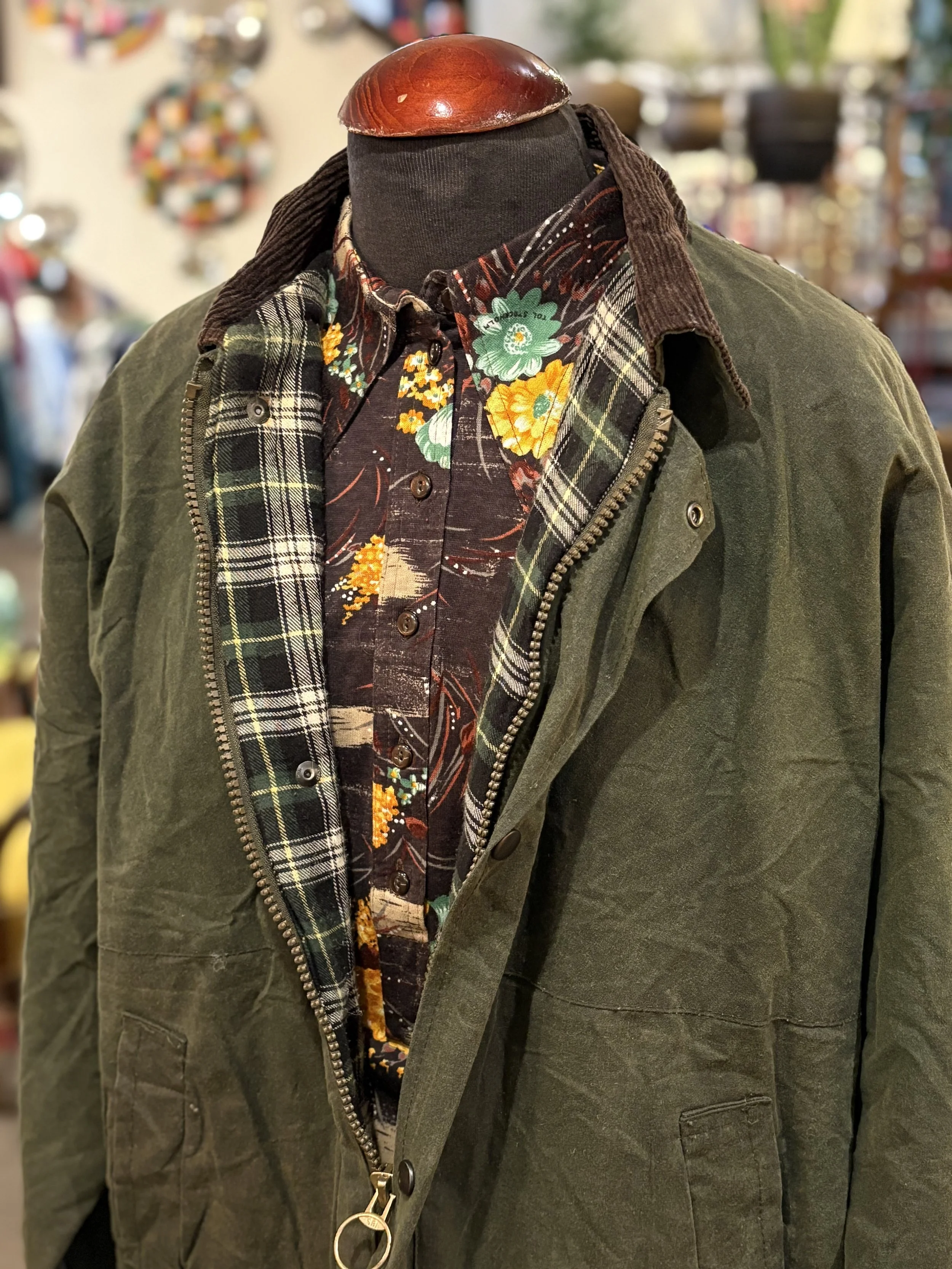 Chaqueta vintage encerada años 90 verde oscuro wax coats