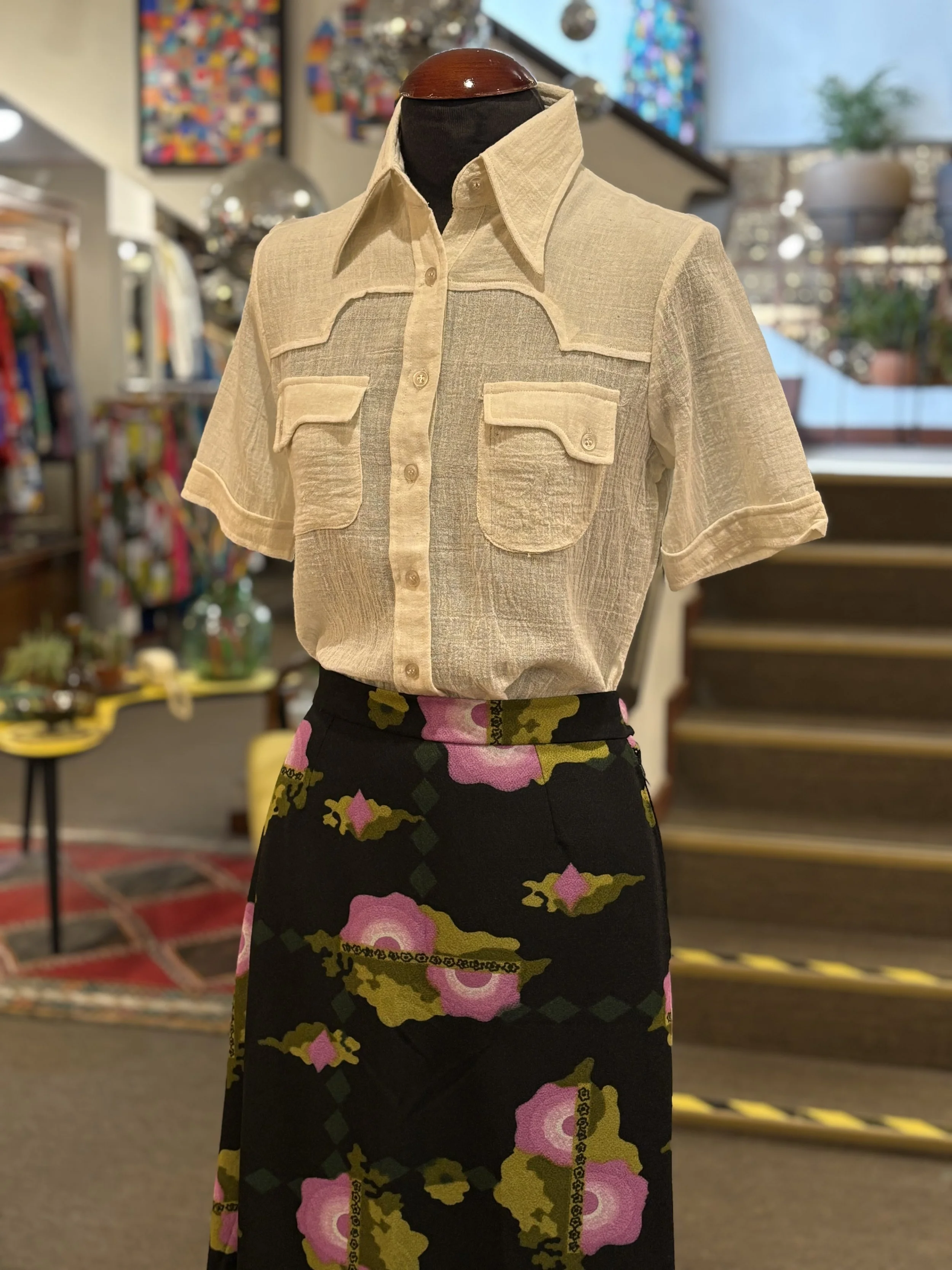 Falda vintage maxi años 70 estampado floral